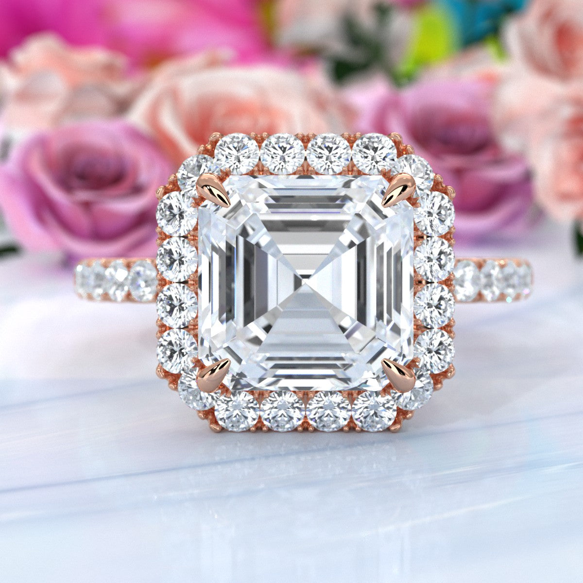 French Pave Set Halo Lab Grown Diamond Engagement Ring 2.59 Ctw.