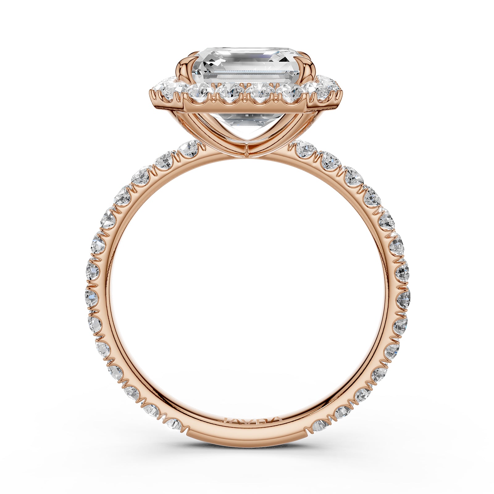 French U cut Pave Set Asscher Halo Diamond Engagement Ring 14k White Gold.