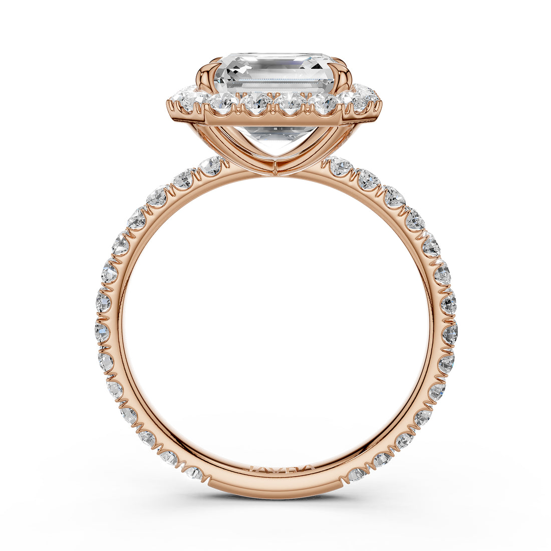 French U cut Pave Set Asscher Halo Diamond Engagement Ring 14k White Gold.