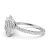 French U cut Pave Set Asscher Halo Diamond Engagement Ring 14k White Gold.