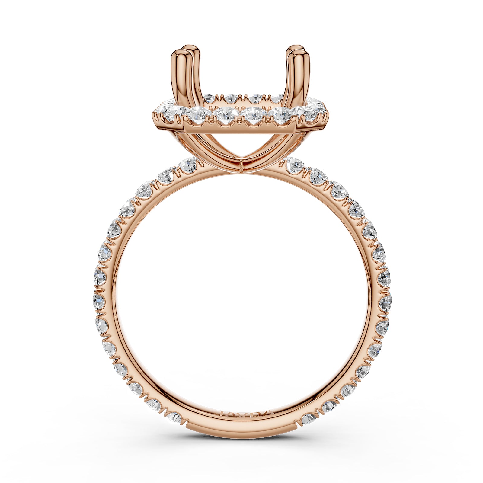 French Pave Set Halo Semi Mount Lab Grown Diamond Engagement Ring 0.59Ct.