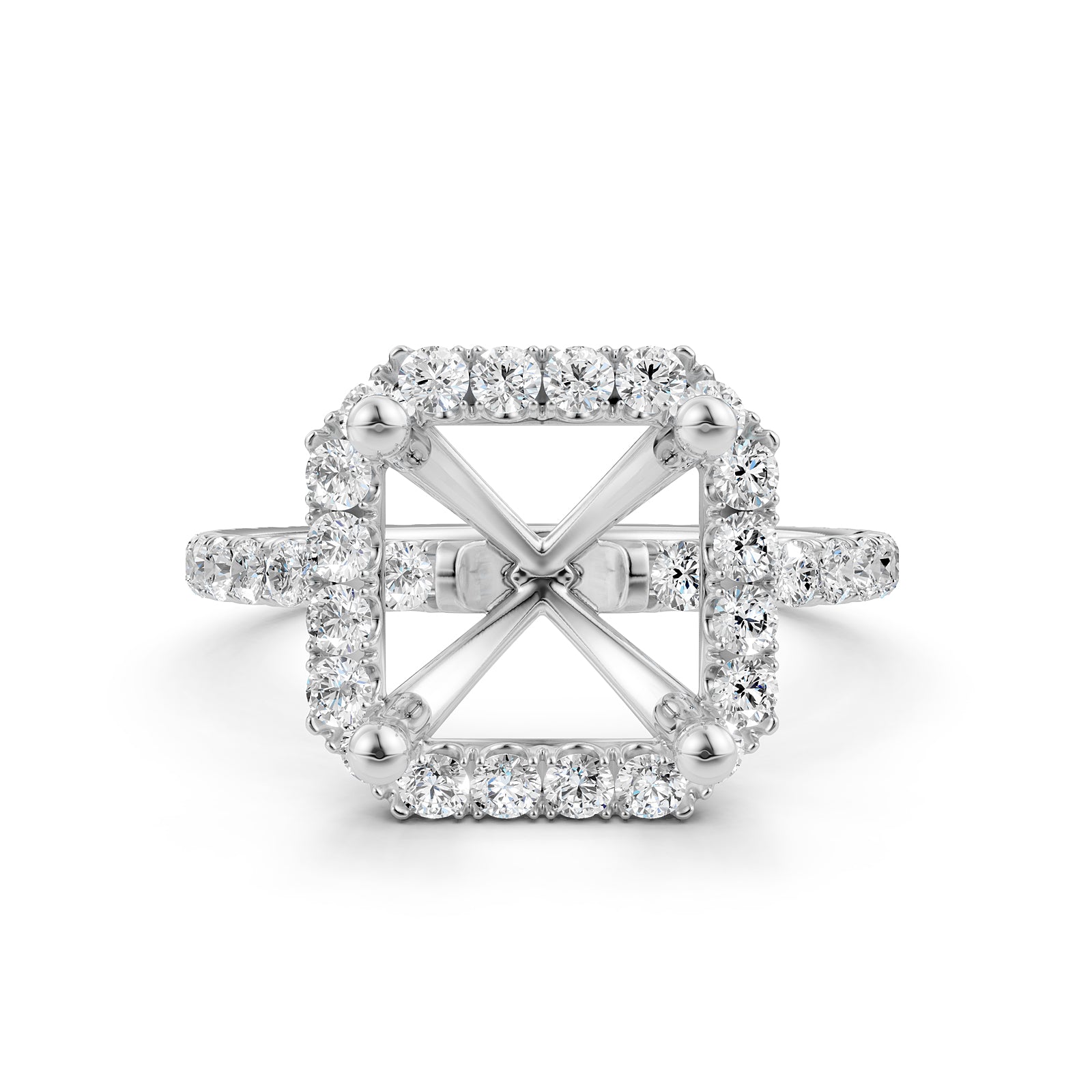 French Pave Set Halo Semi Mount Lab Grown Diamond Engagement Ring 0.59Ct.