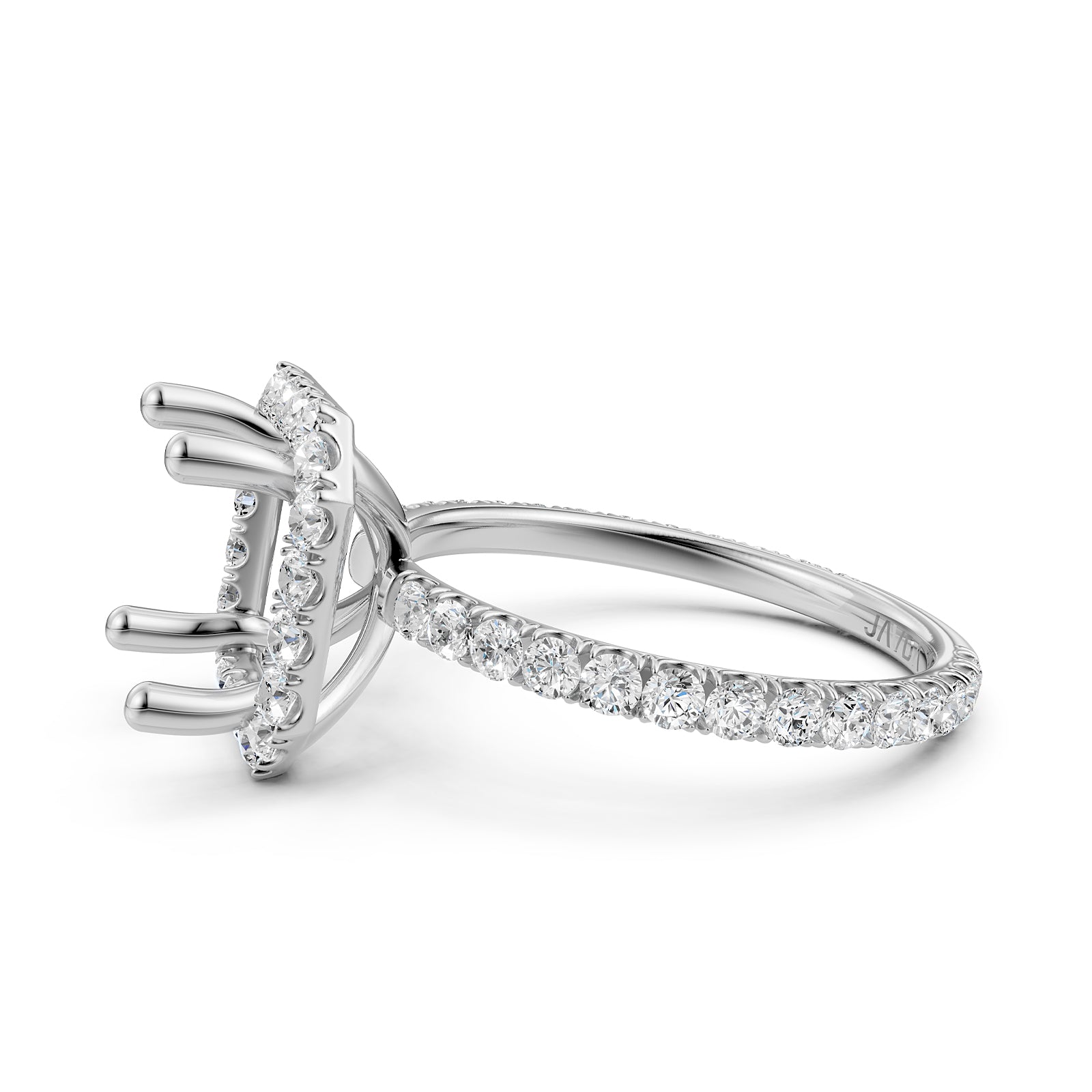 French Pave Set Halo Semi Mount Lab Grown Diamond Engagement Ring 0.59Ct.