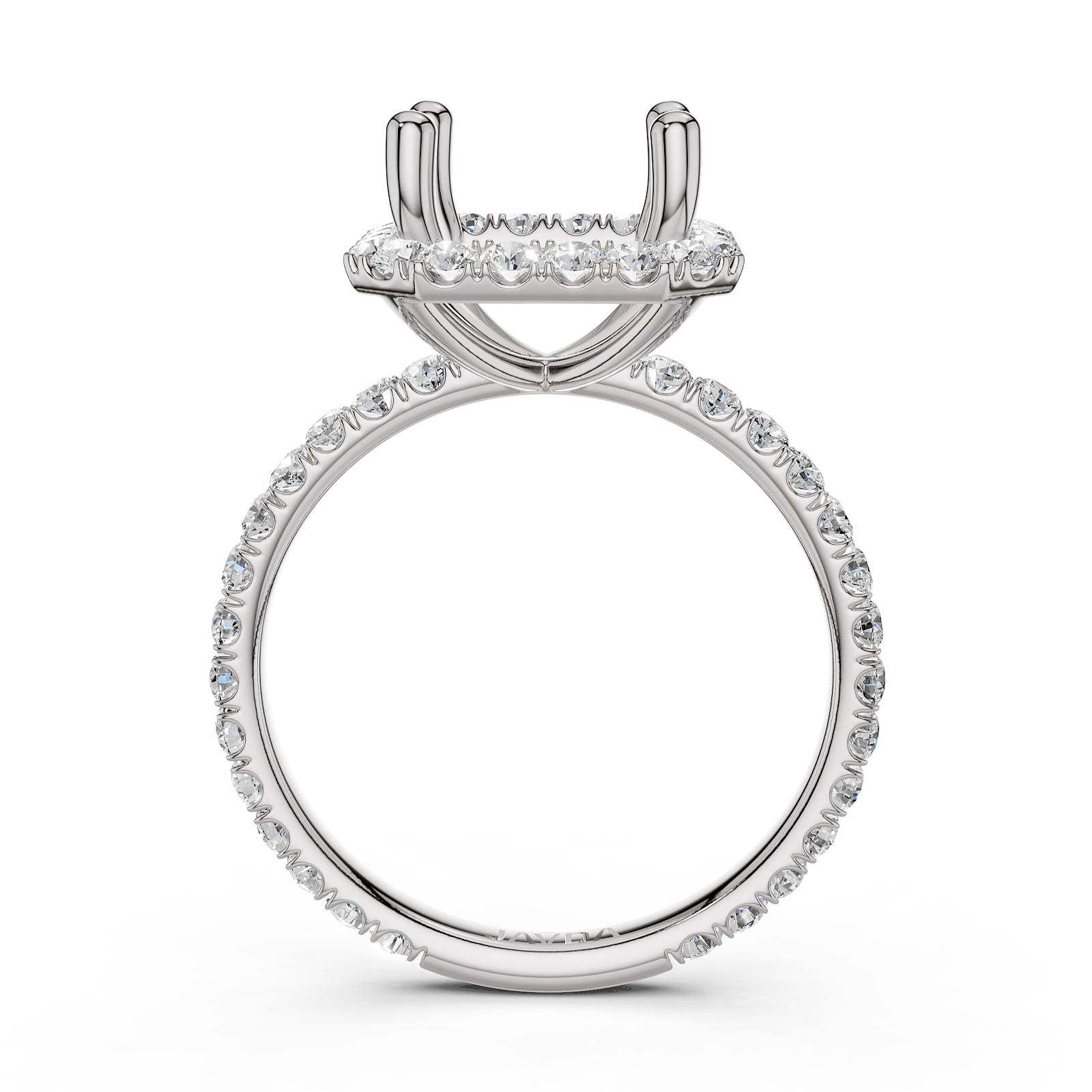 French Pave Set Halo Semi Mount Lab Grown Diamond Engagement Ring 0.59Ct.