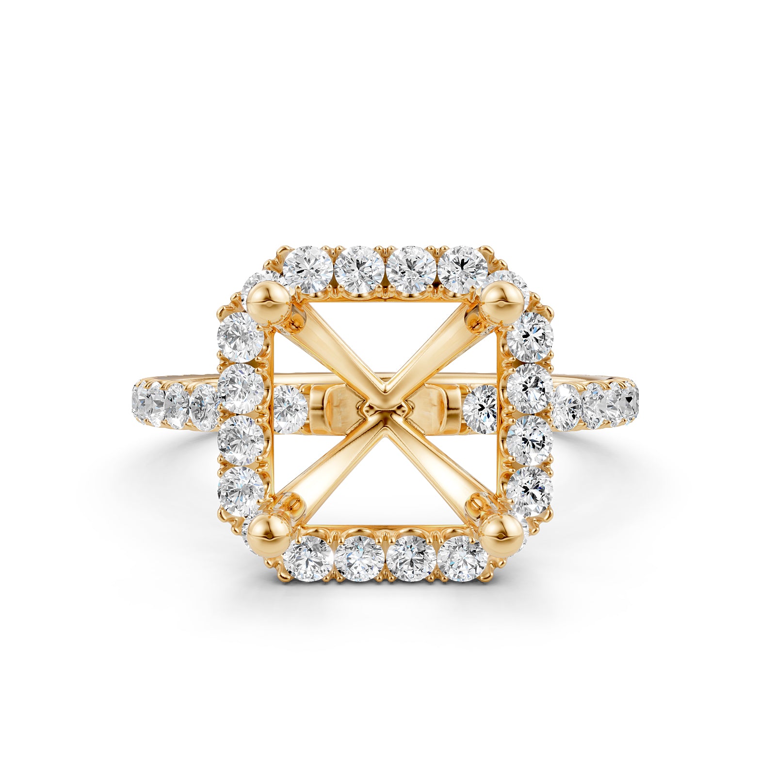 French Pave Set Halo Semi Mount Lab Grown Diamond Engagement Ring 0.59Ct.