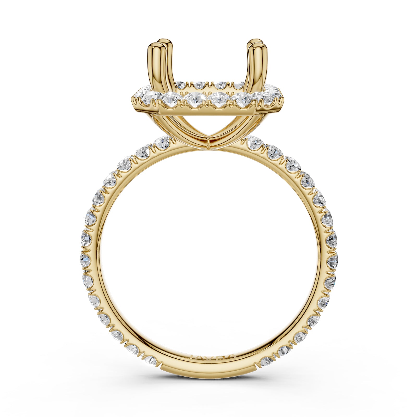 French Pave Set Halo Semi Mount Lab Grown Diamond Engagement Ring 0.59Ct.