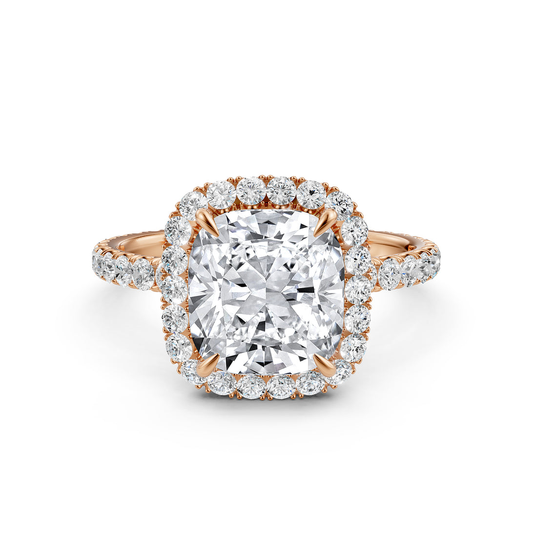 French U Cut Pave Set Halo Cushion Lab Grown Diamond Engagement Ring