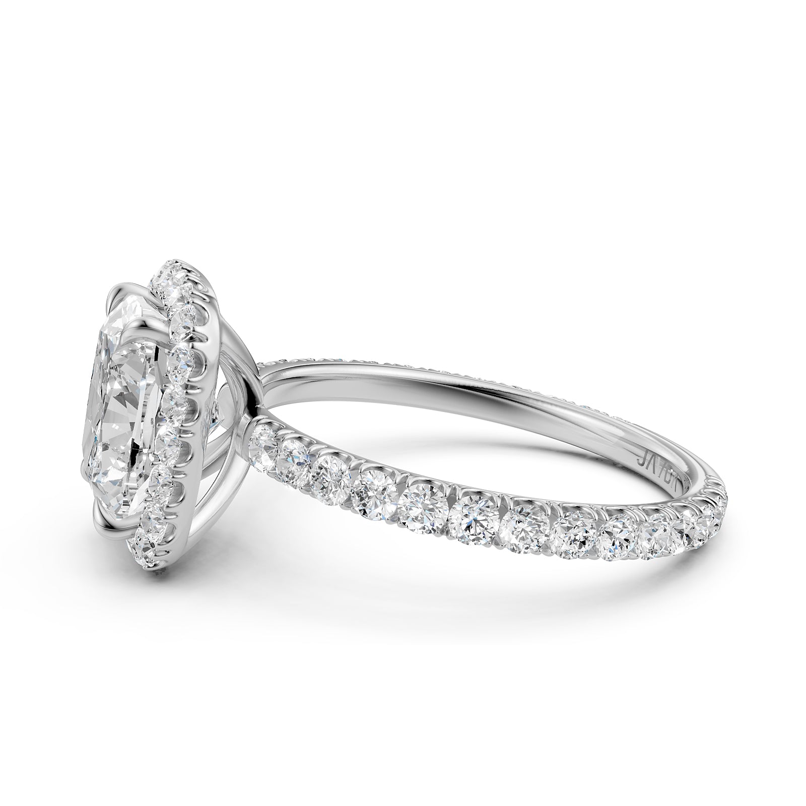 French U Cut Pave Set Halo Cushion Lab Grown Diamond Engagement Ring