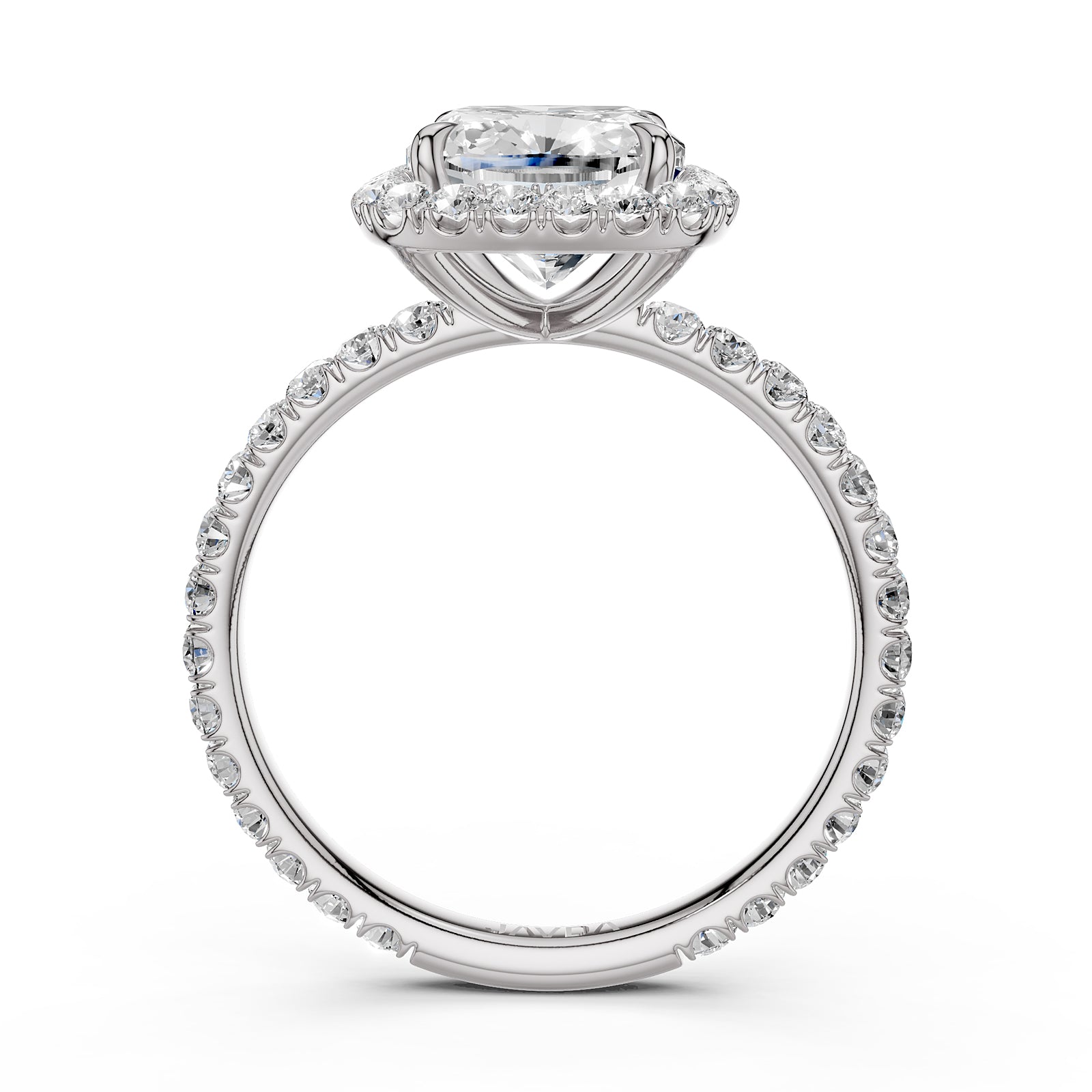 French U Cut Pave Set Halo Cushion Lab Grown Diamond Engagement Ring