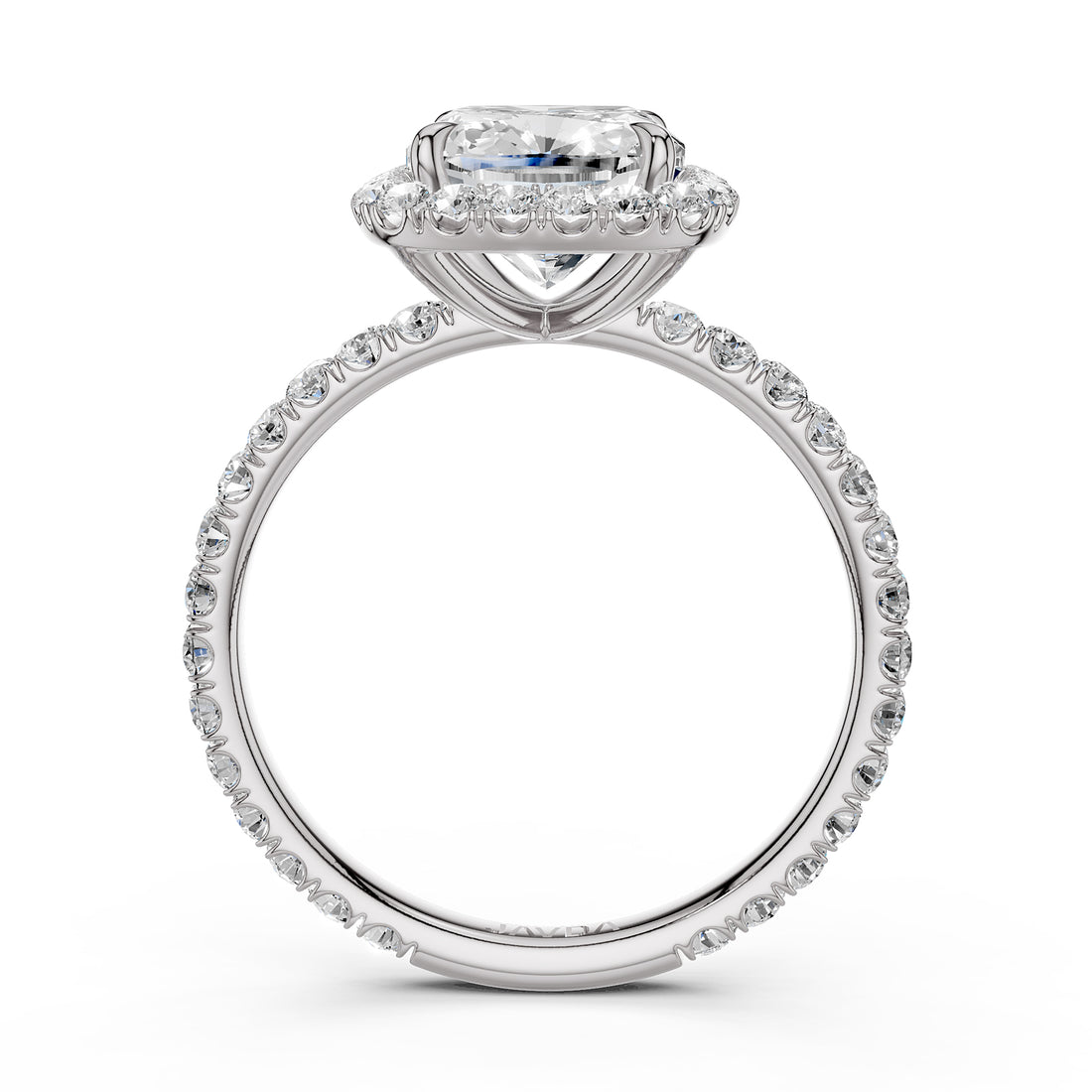 French U Cut Pave Set Halo Cushion Lab Grown Diamond Engagement Ring