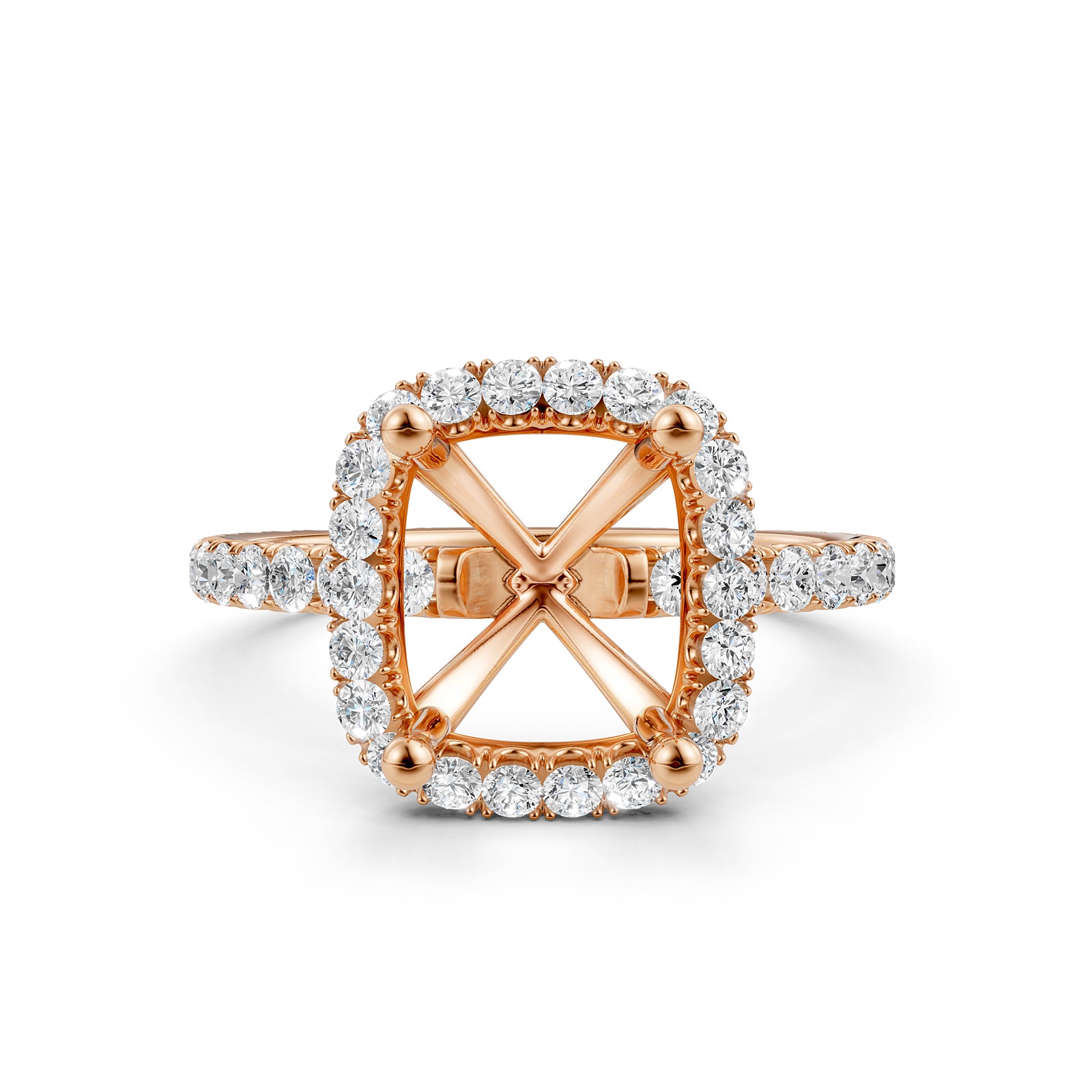 French Pave Set Halo Semi Mount Lab Grown Diamond Engagement Ring 0.59Ct.