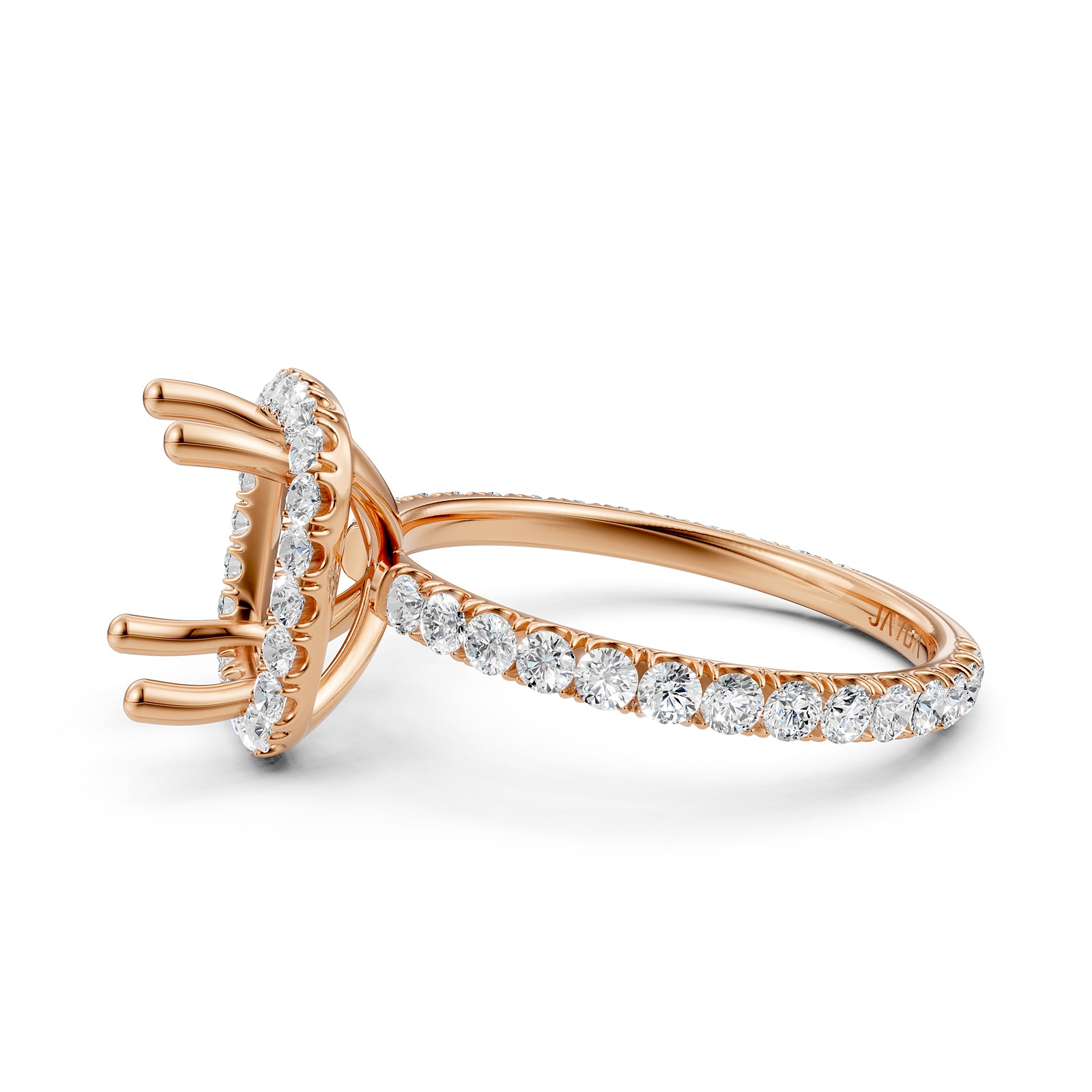 French Pave Set Halo Semi Mount Lab Grown Diamond Engagement Ring 0.59Ct.