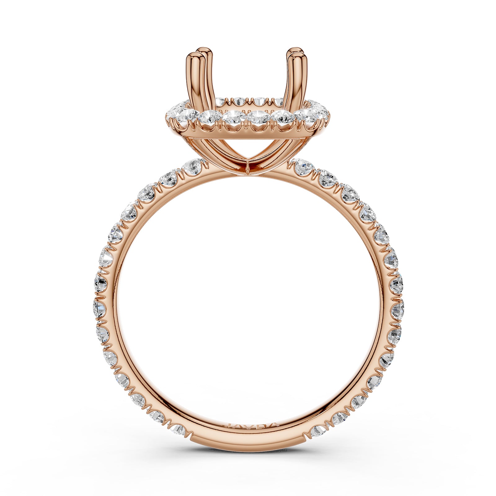 French Pave Set Halo Semi Mount Lab Grown Diamond Engagement Ring 0.59Ct.