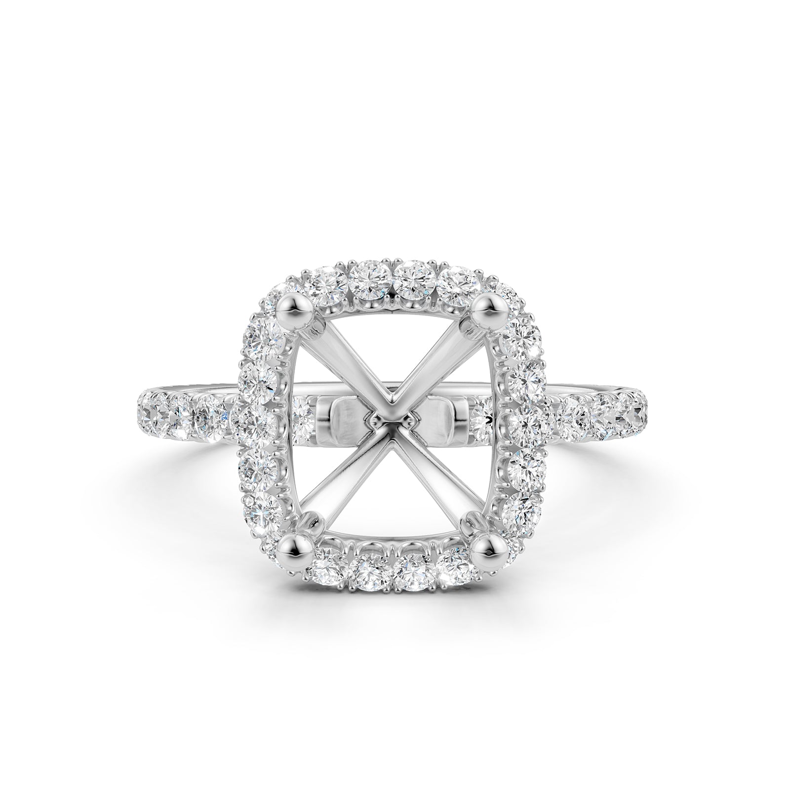 French Pave Set Halo Semi Mount Lab Grown Diamond Engagement Ring 0.59Ct.