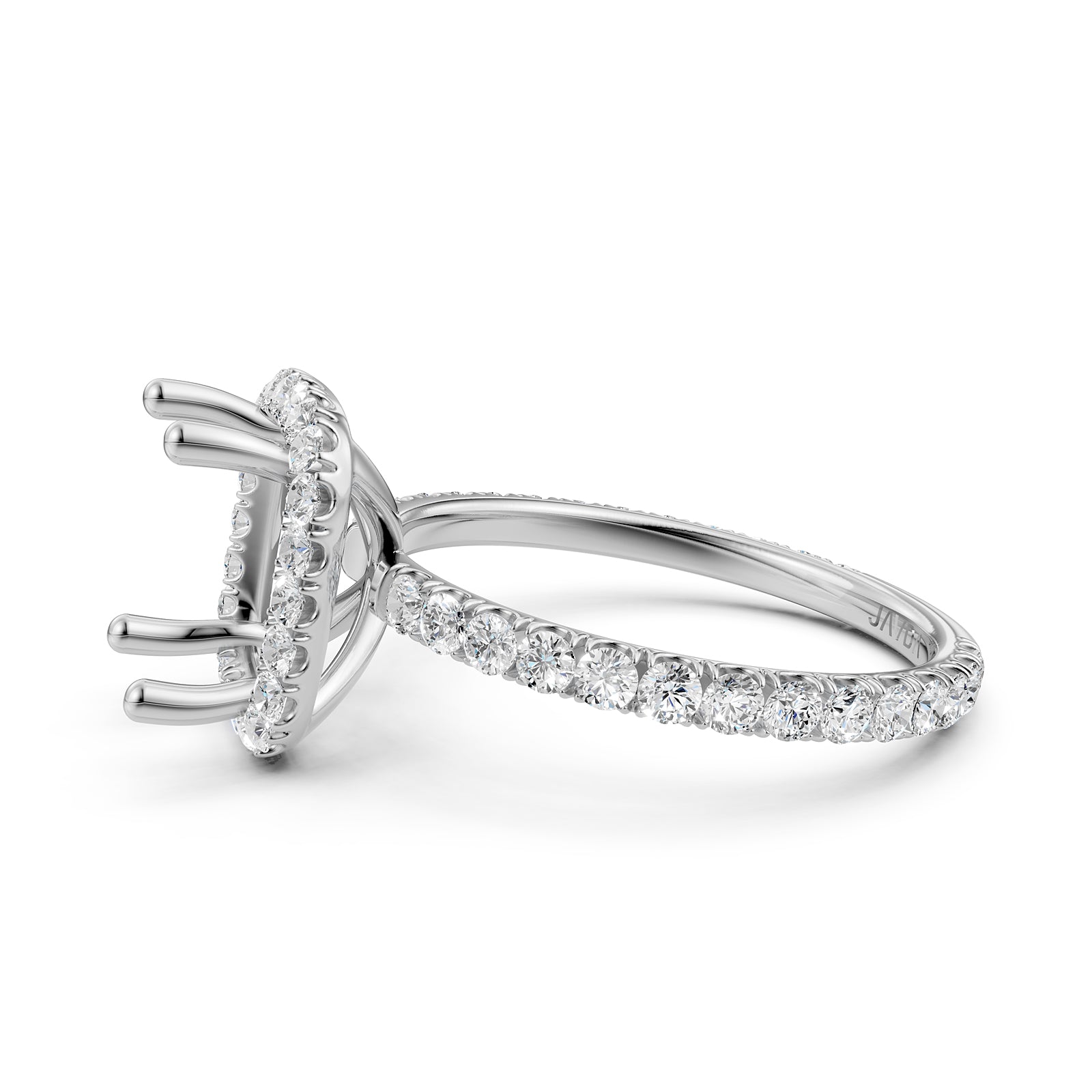 French Pave Set Halo Semi Mount Lab Grown Diamond Engagement Ring 0.59Ct.