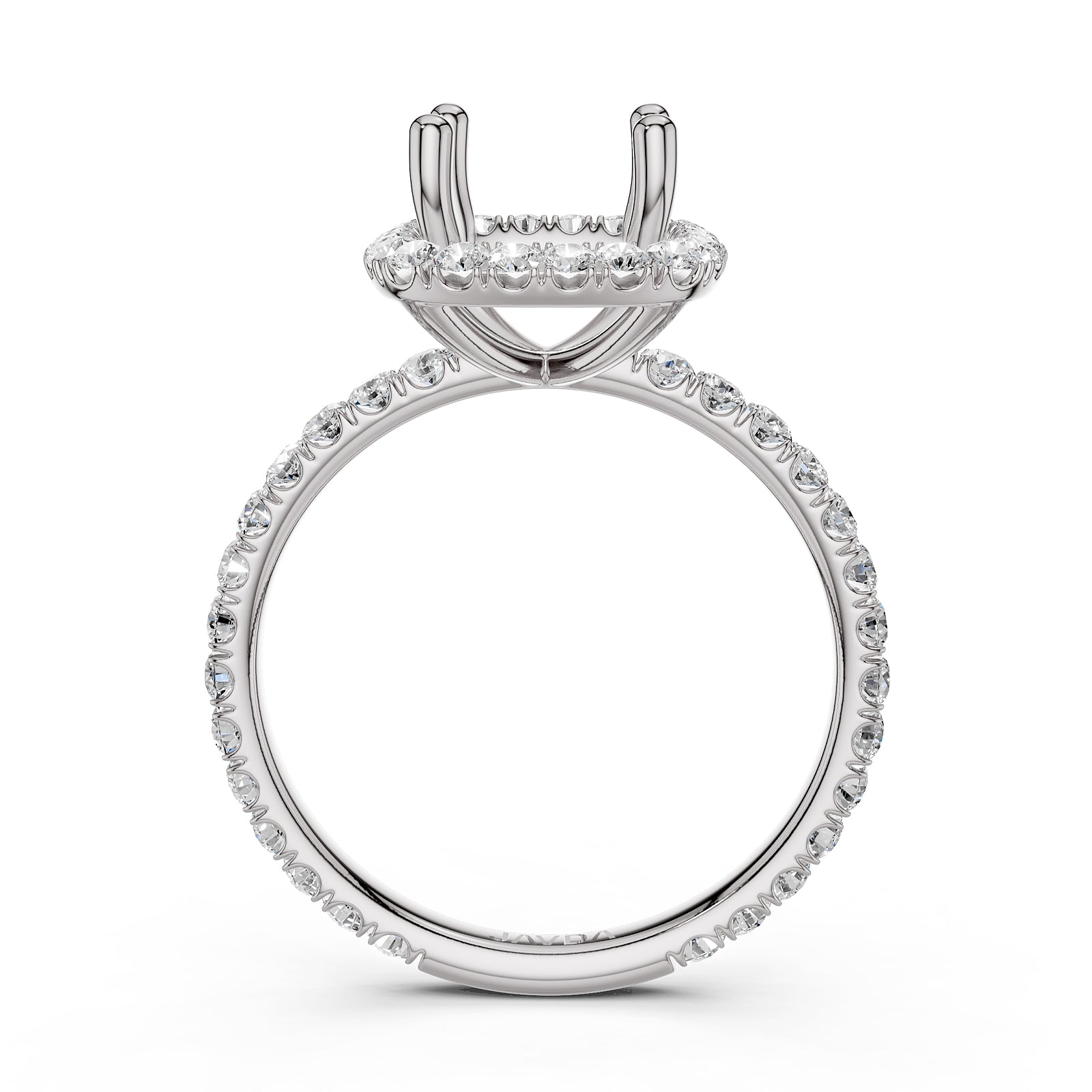 French Pave Set Halo Semi Mount Lab Grown Diamond Engagement Ring 0.59Ct.