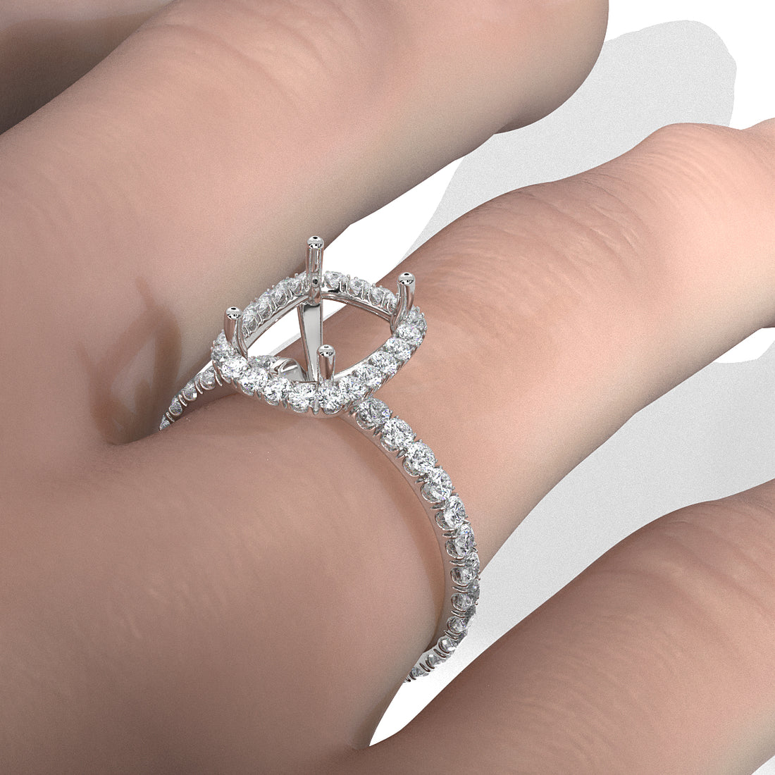 French Pave Set Halo Semi Mount Lab Grown Diamond Engagement Ring 0.59Ct.