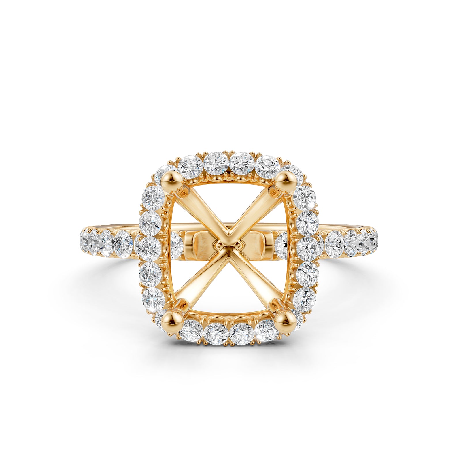 French Pave Set Halo Semi Mount Lab Grown Diamond Engagement Ring 0.59Ct.