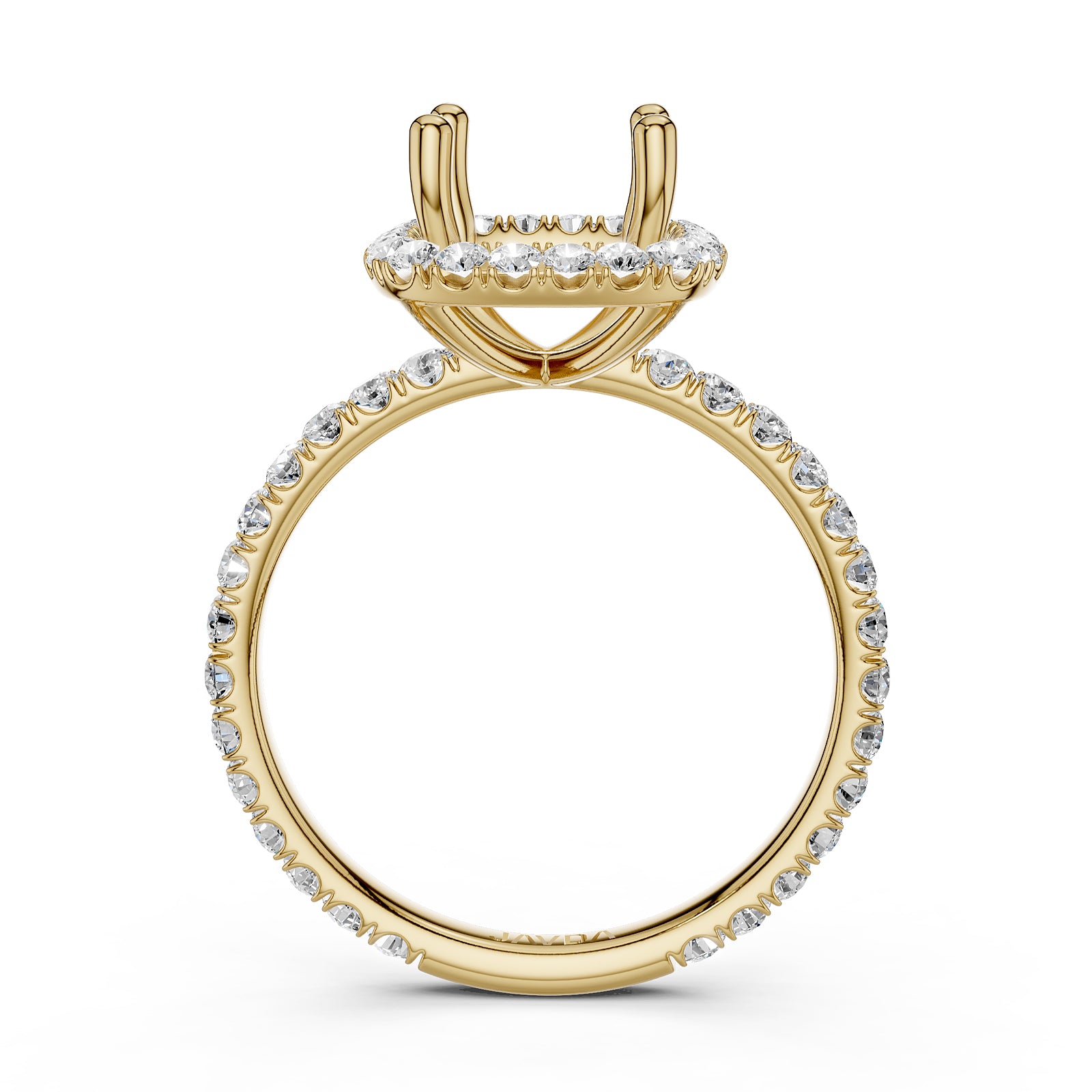 French Pave Set Halo Semi Mount Lab Grown Diamond Engagement Ring 0.59Ct.