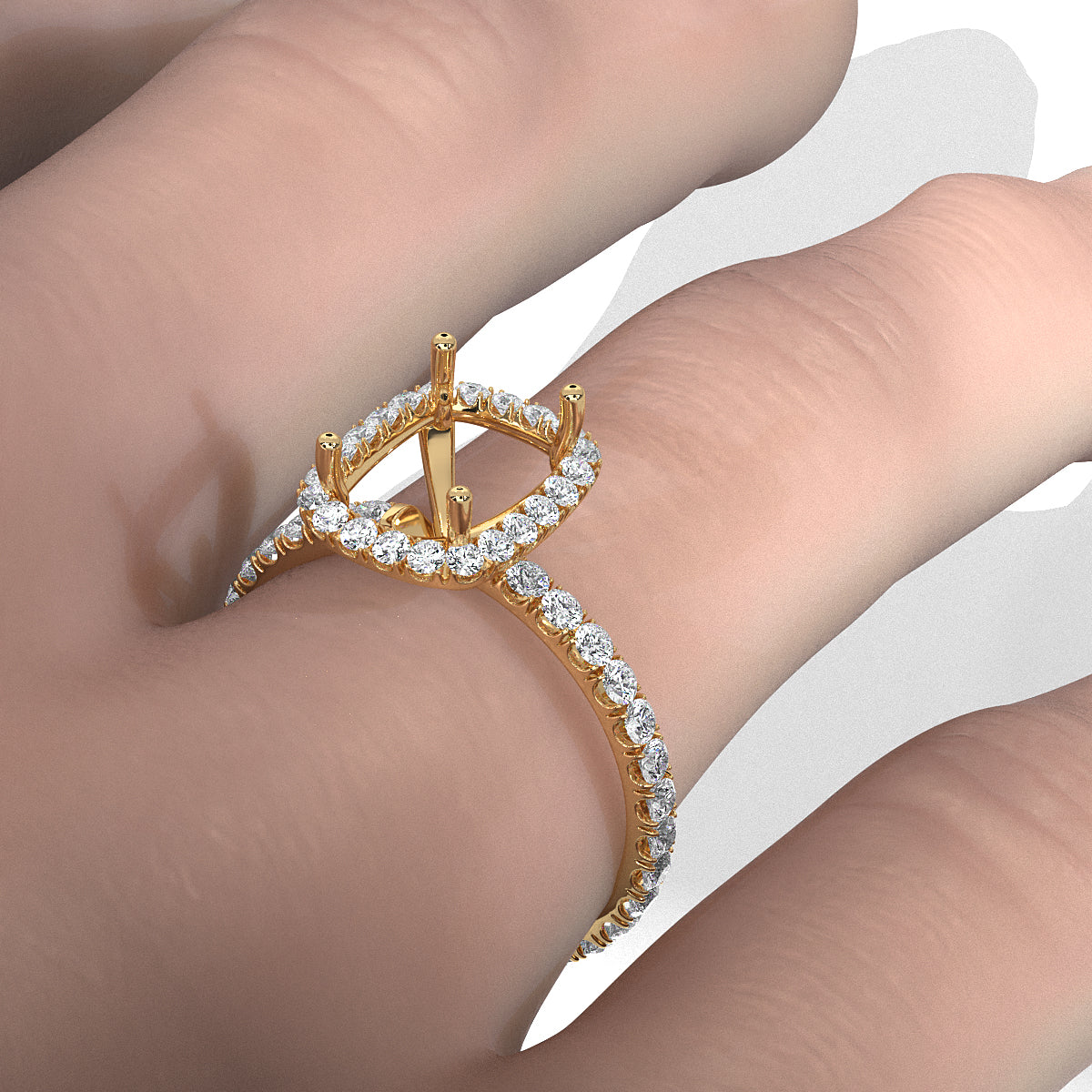 French Pave Set Halo Semi Mount Lab Grown Diamond Engagement Ring 0.59Ct.