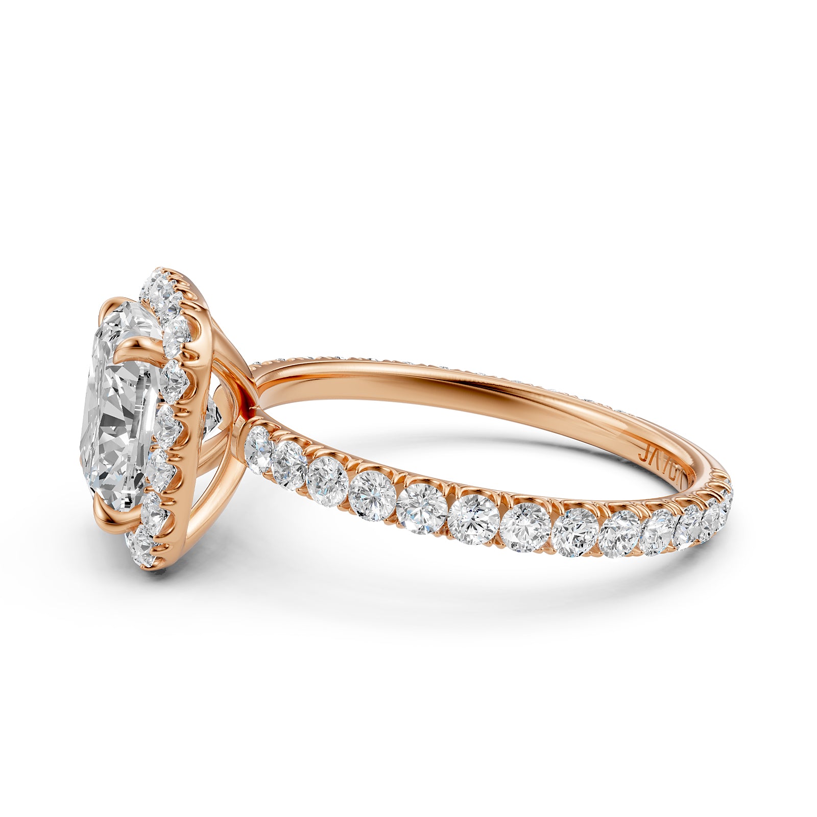 French Pave Set Halo Lab Grown Diamond Engagement Ring 2.59 Ctw.