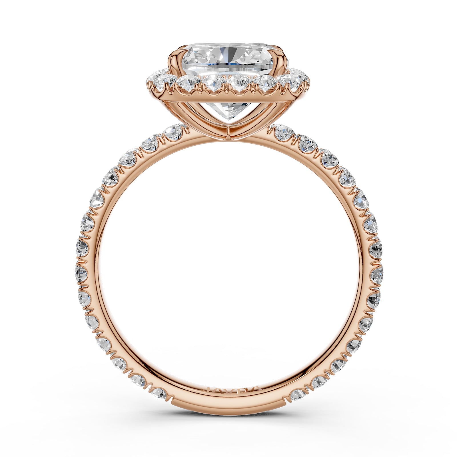 French Pave Set Halo Lab Grown Diamond Engagement Ring 2.59 Ctw.