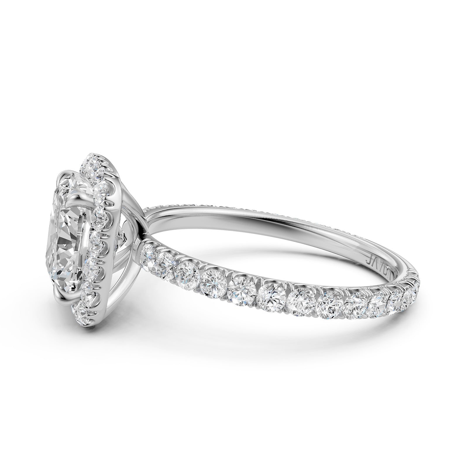 French Pave Set Halo Lab Grown Diamond Engagement Ring 2.59 Ctw.