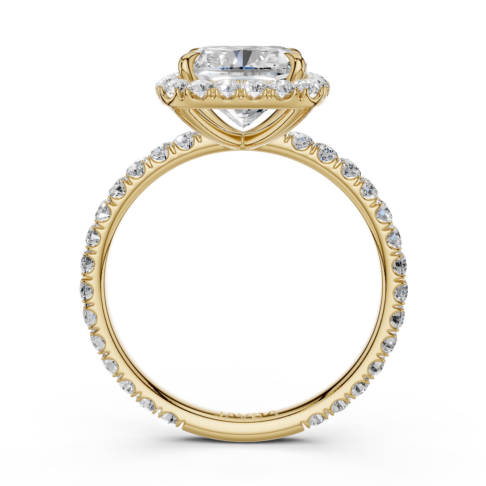 French Pave Set Halo Lab Grown Diamond Engagement Ring 2.59 Ctw.