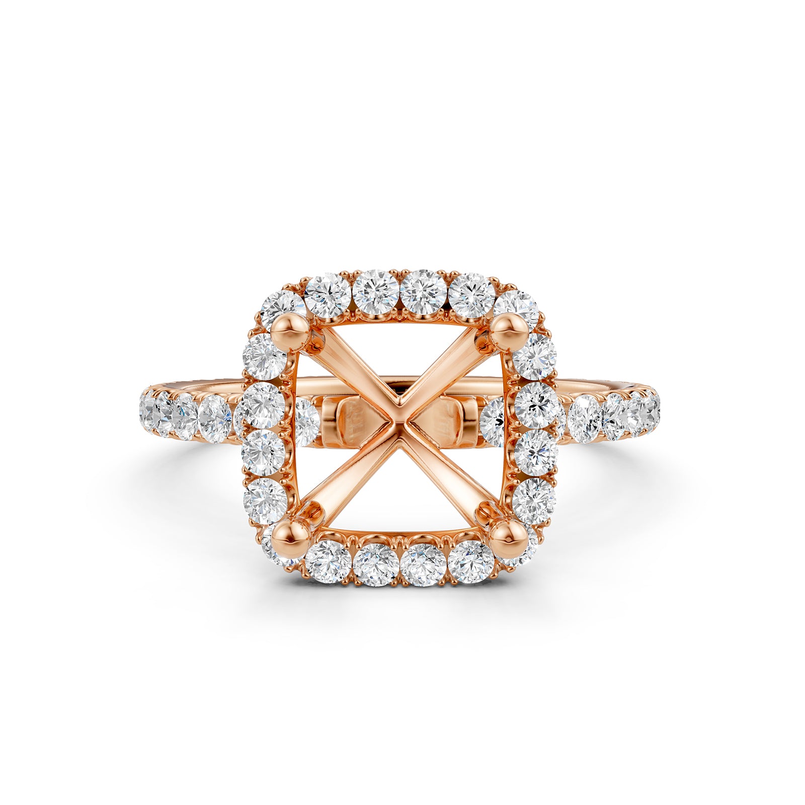 French Pave Set Halo Semi Mount Lab Grown Diamond Engagement Ring 0.59Ct.