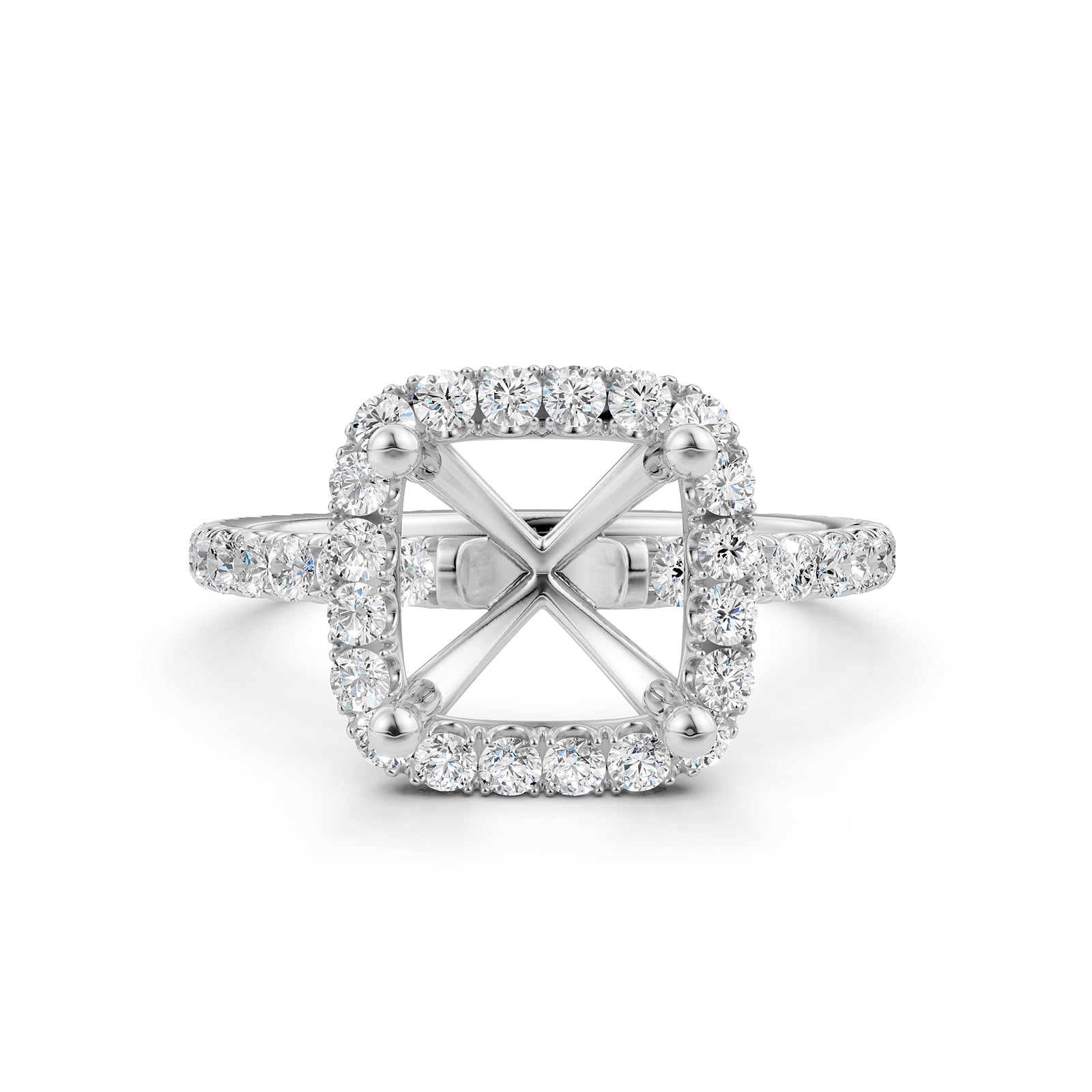 French Pave Set Halo Semi Mount Lab Grown Diamond Engagement Ring 0.59Ct.