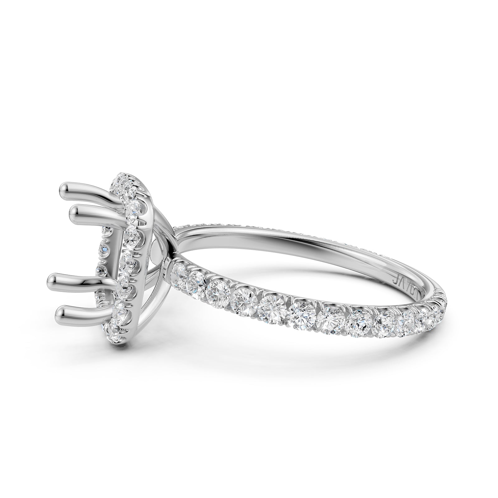 French Pave Set Halo Semi Mount Lab Grown Diamond Engagement Ring 0.59Ct.
