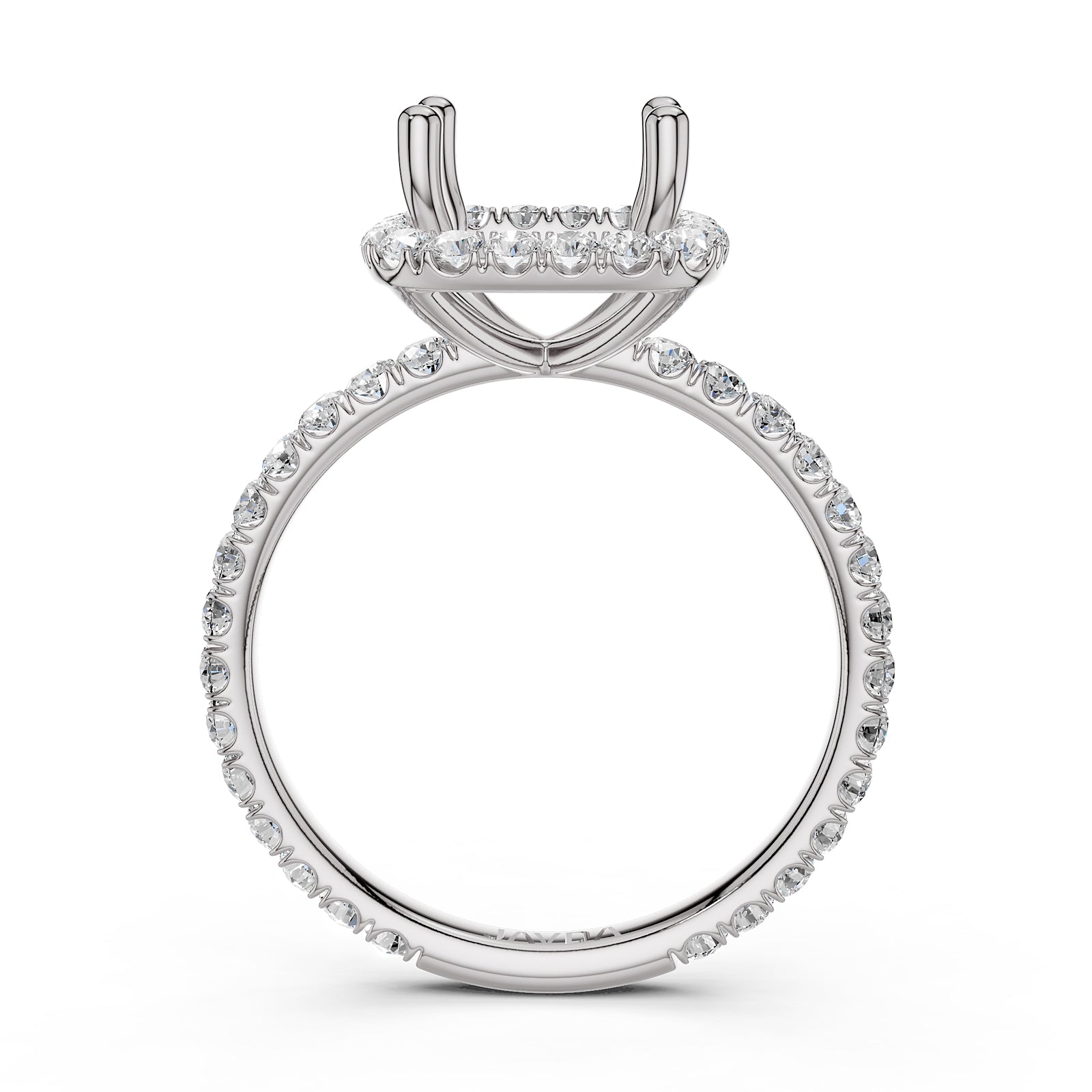 French Pave Set Halo Semi Mount Lab Grown Diamond Engagement Ring 0.59Ct.