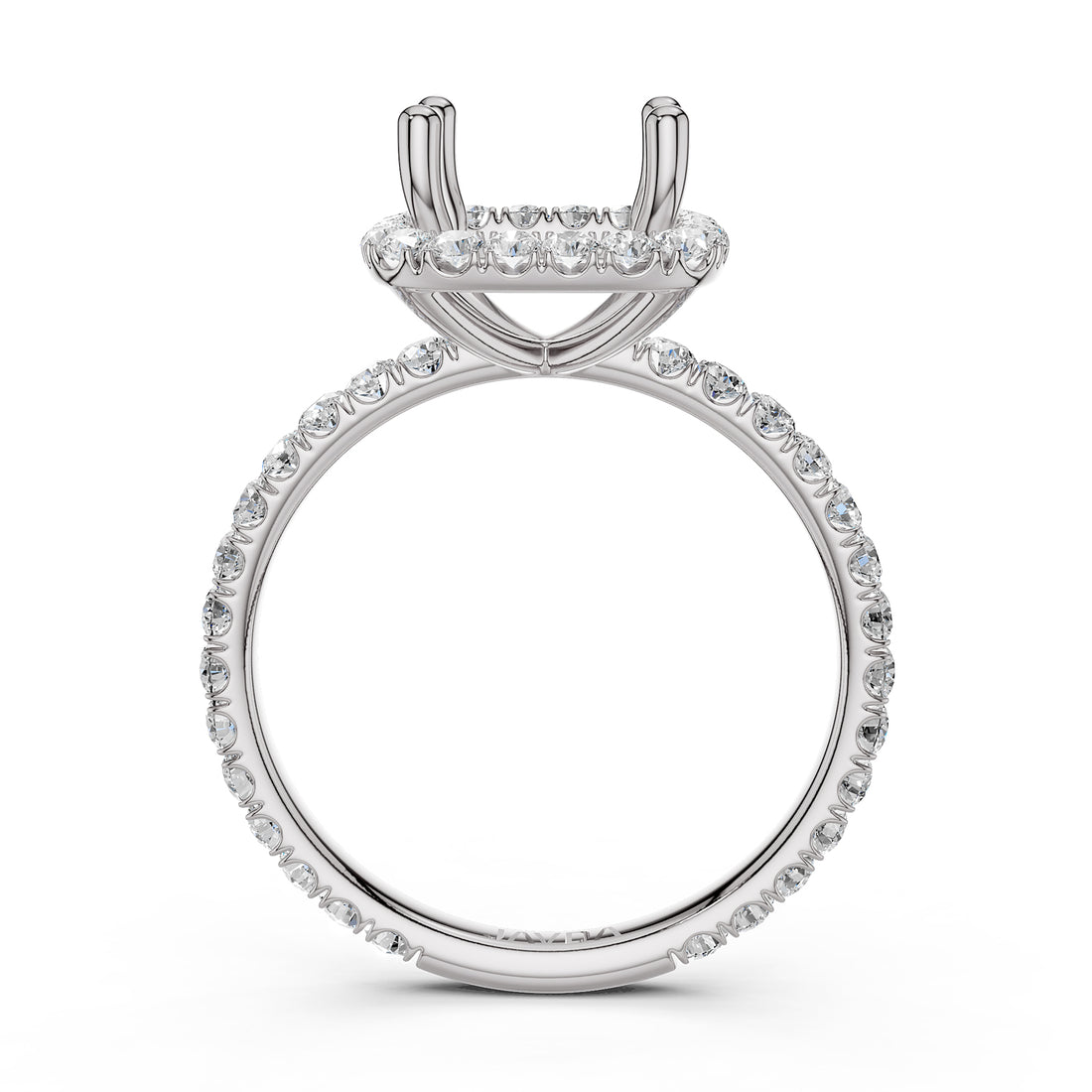 French Pave Set Halo Semi Mount Lab Grown Diamond Engagement Ring 0.59Ct.