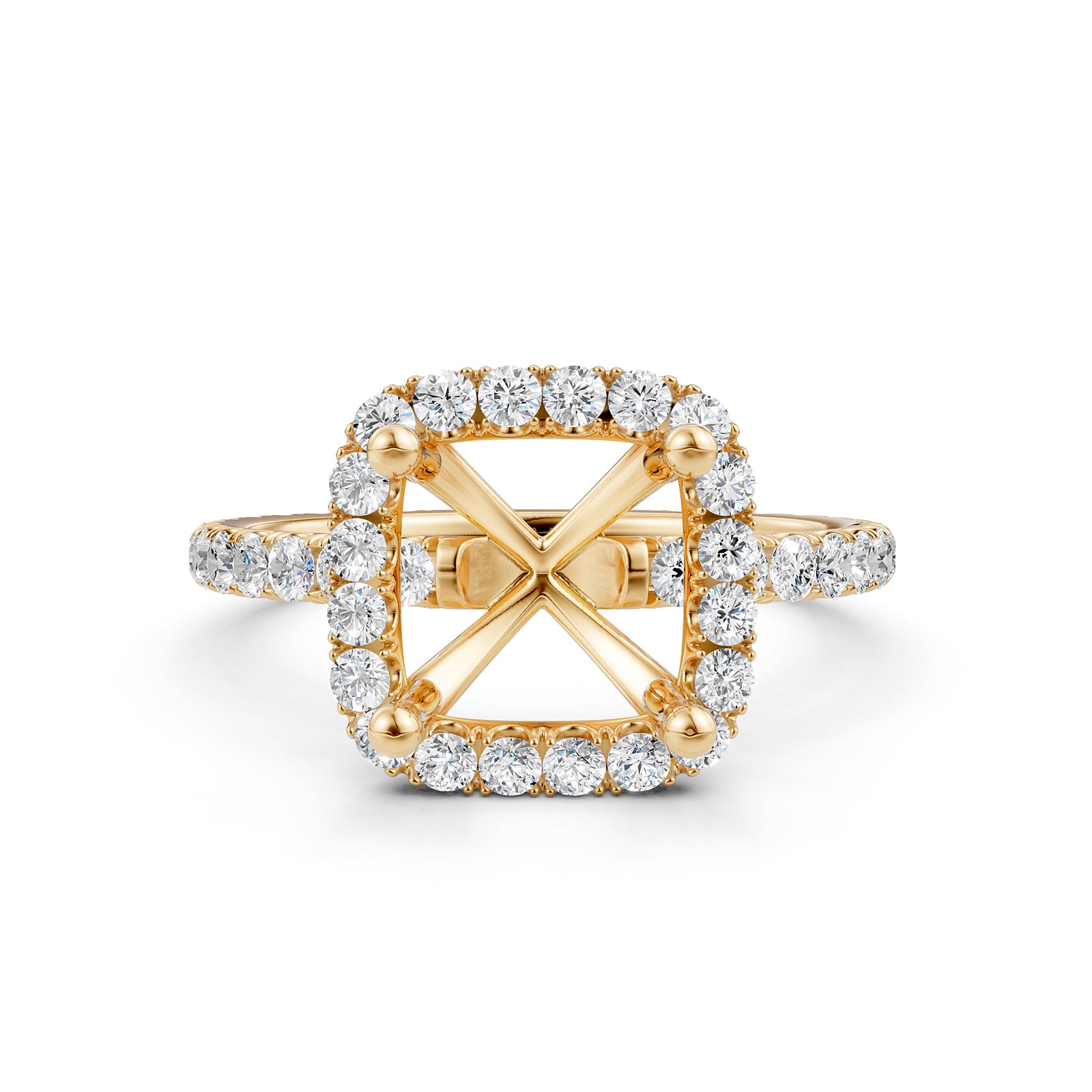 French Pave Set Halo Semi Mount Lab Grown Diamond Engagement Ring 0.59Ct.