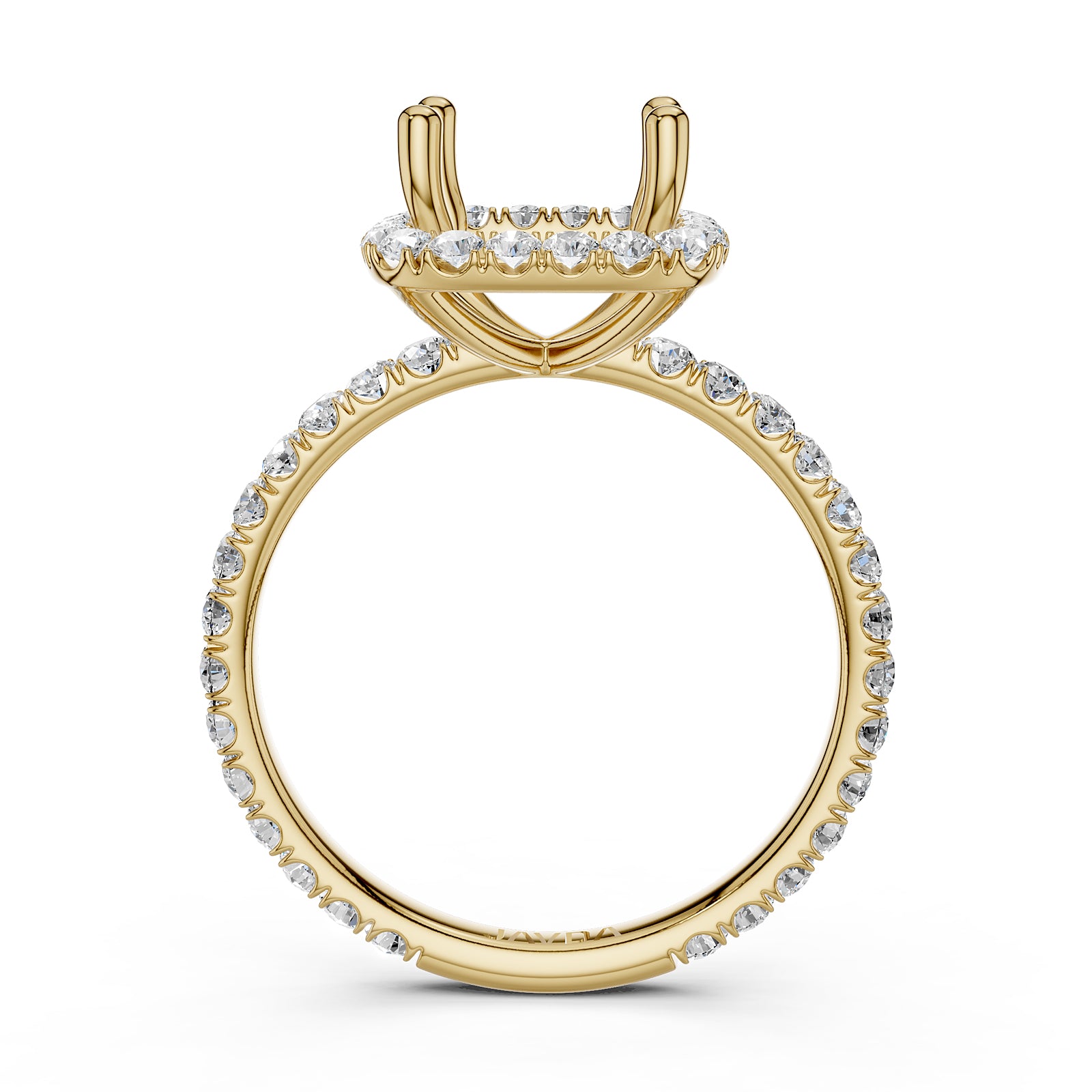 French Pave Set Halo Semi Mount Lab Grown Diamond Engagement Ring 0.59Ct.