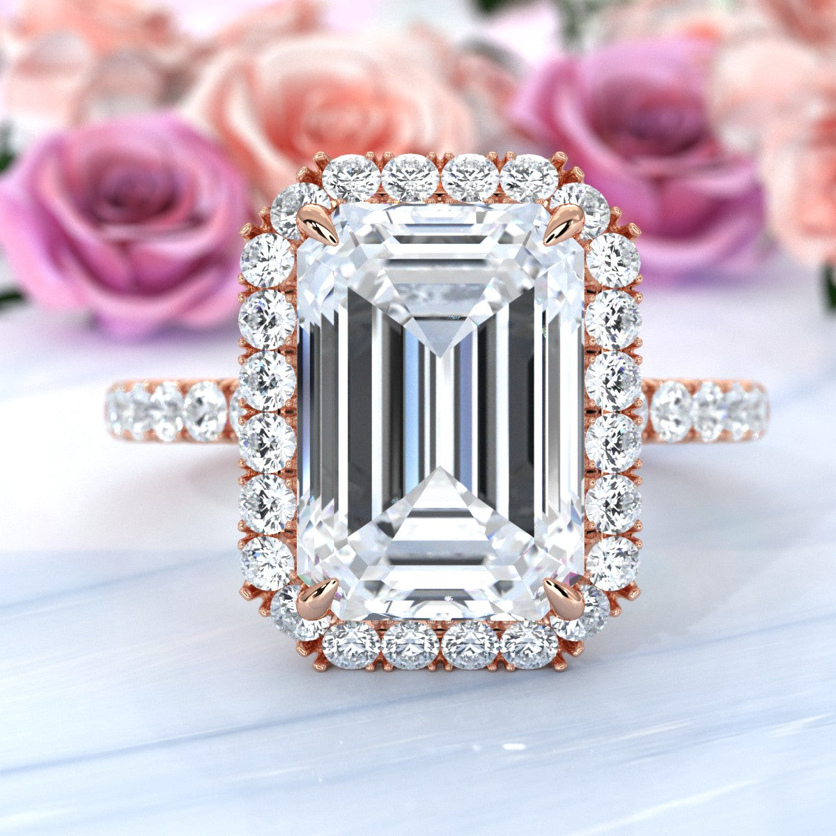 French Pave Set Halo Lab Grown Diamond Engagement Ring 2.59 Ctw.