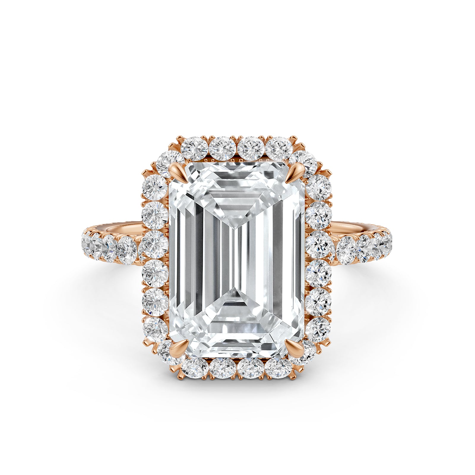 French Pave Set Halo Lab Grown Diamond Engagement Ring 2.59 Ctw.