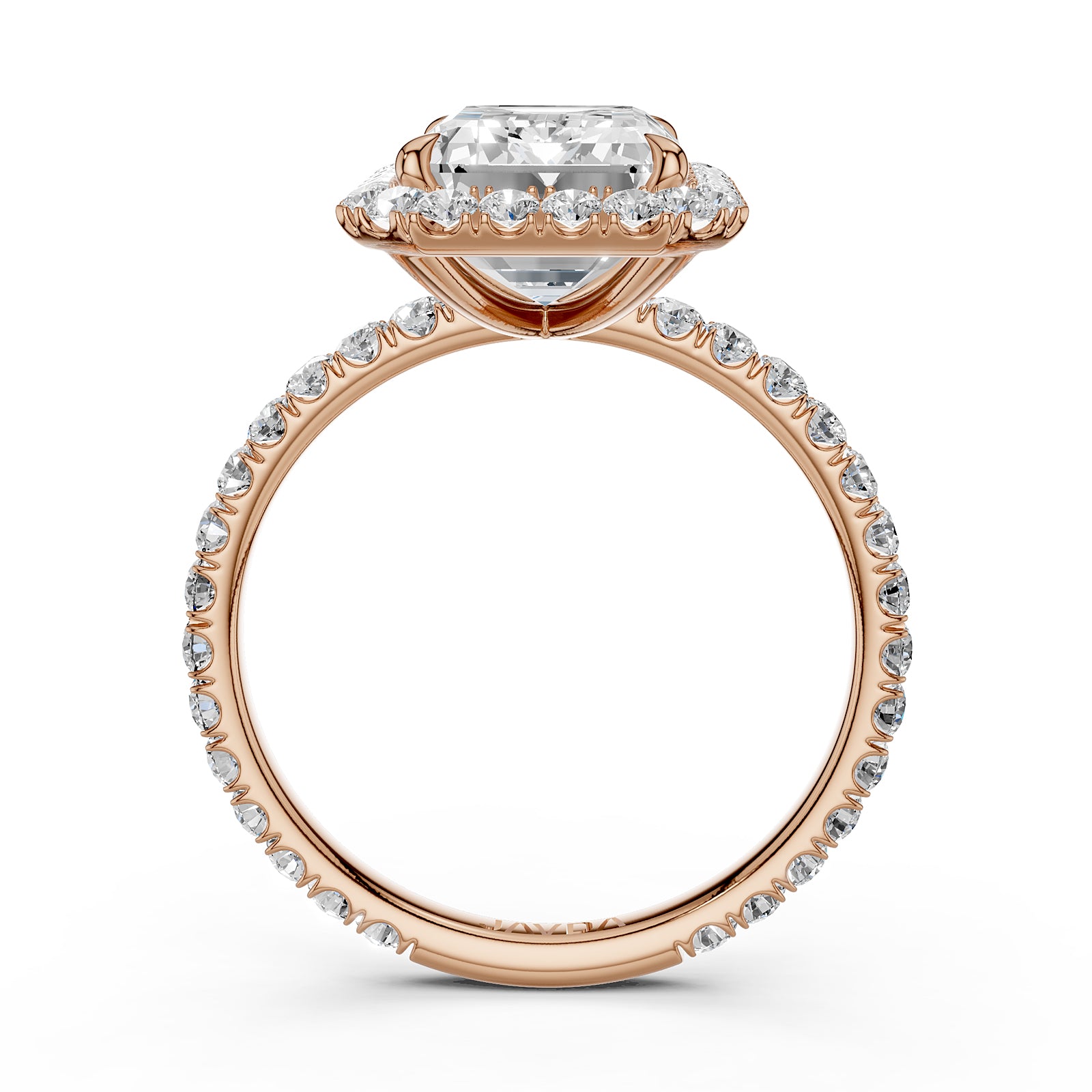 French U Cut Pave Set Halo Emerald Lab Grown Diamond Engagement Ring