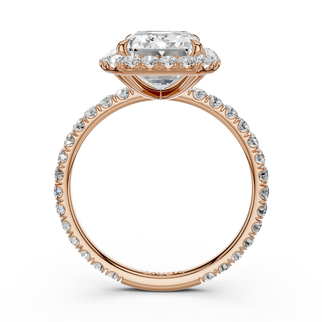 French U Cut Pave Set Halo Emerald Lab Grown Diamond Engagement Ring