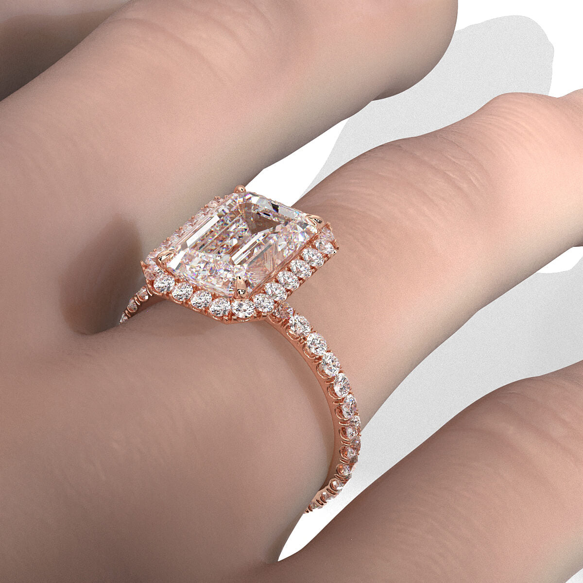 French Pave Set Halo Lab Grown Diamond Engagement Ring 2.59 Ctw.