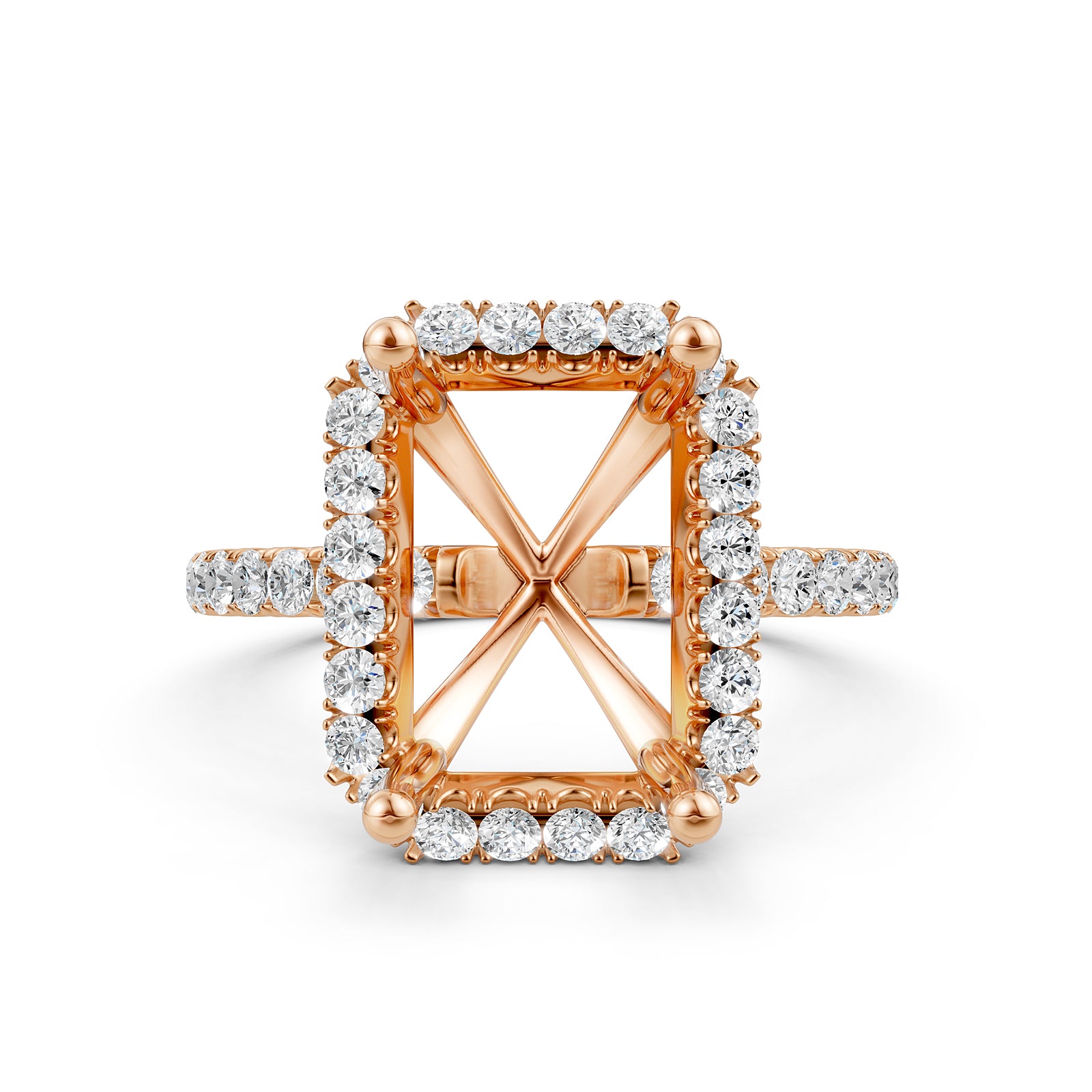 French Pave Set Halo Semi Mount Lab Grown Diamond Engagement Ring 0.59Ct.