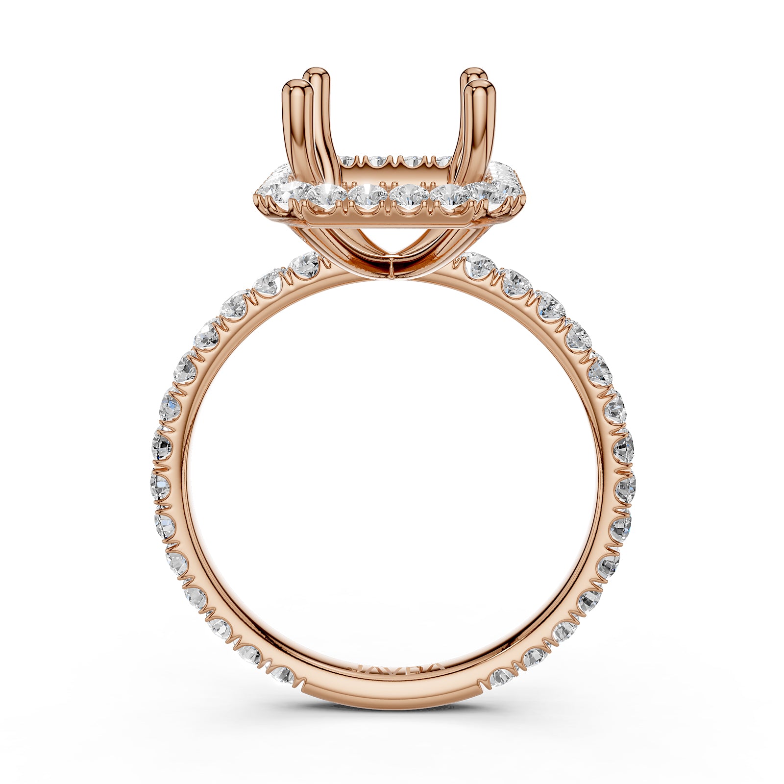 French Pave Set Halo Semi Mount Lab Grown Diamond Engagement Ring 0.59Ct.