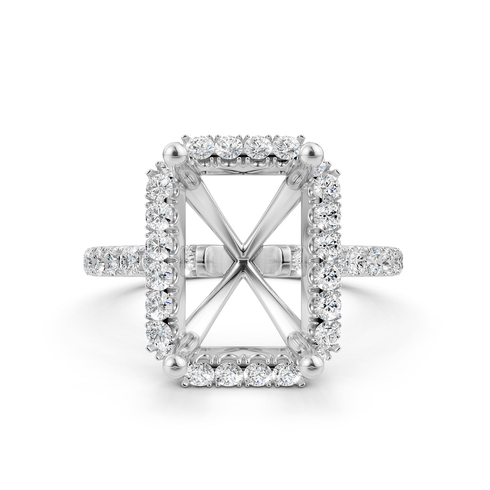 French Pave Set Halo Semi Mount Lab Grown Diamond Engagement Ring 0.59Ct.