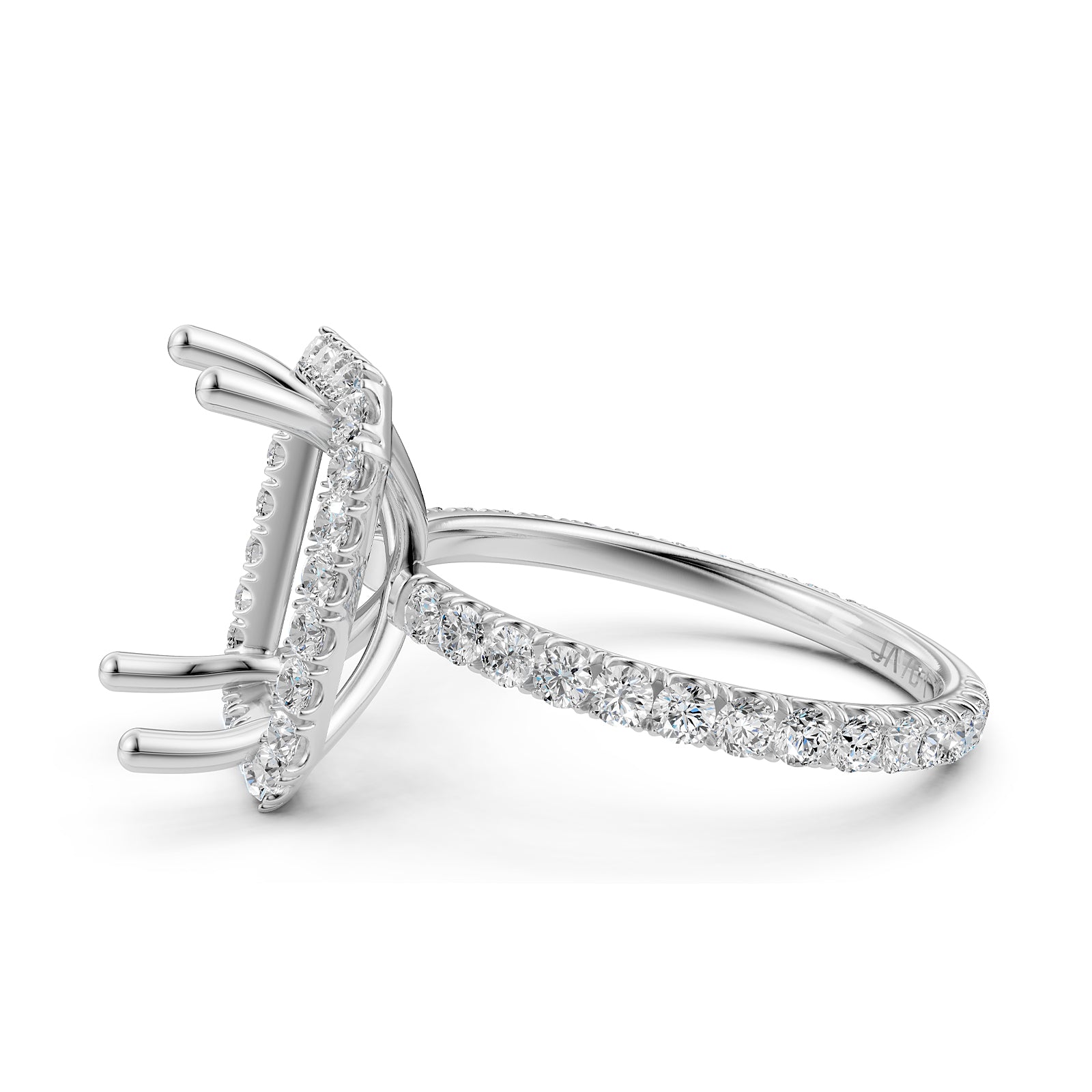 French Pave Set Halo Semi Mount Lab Grown Diamond Engagement Ring 0.59Ct.