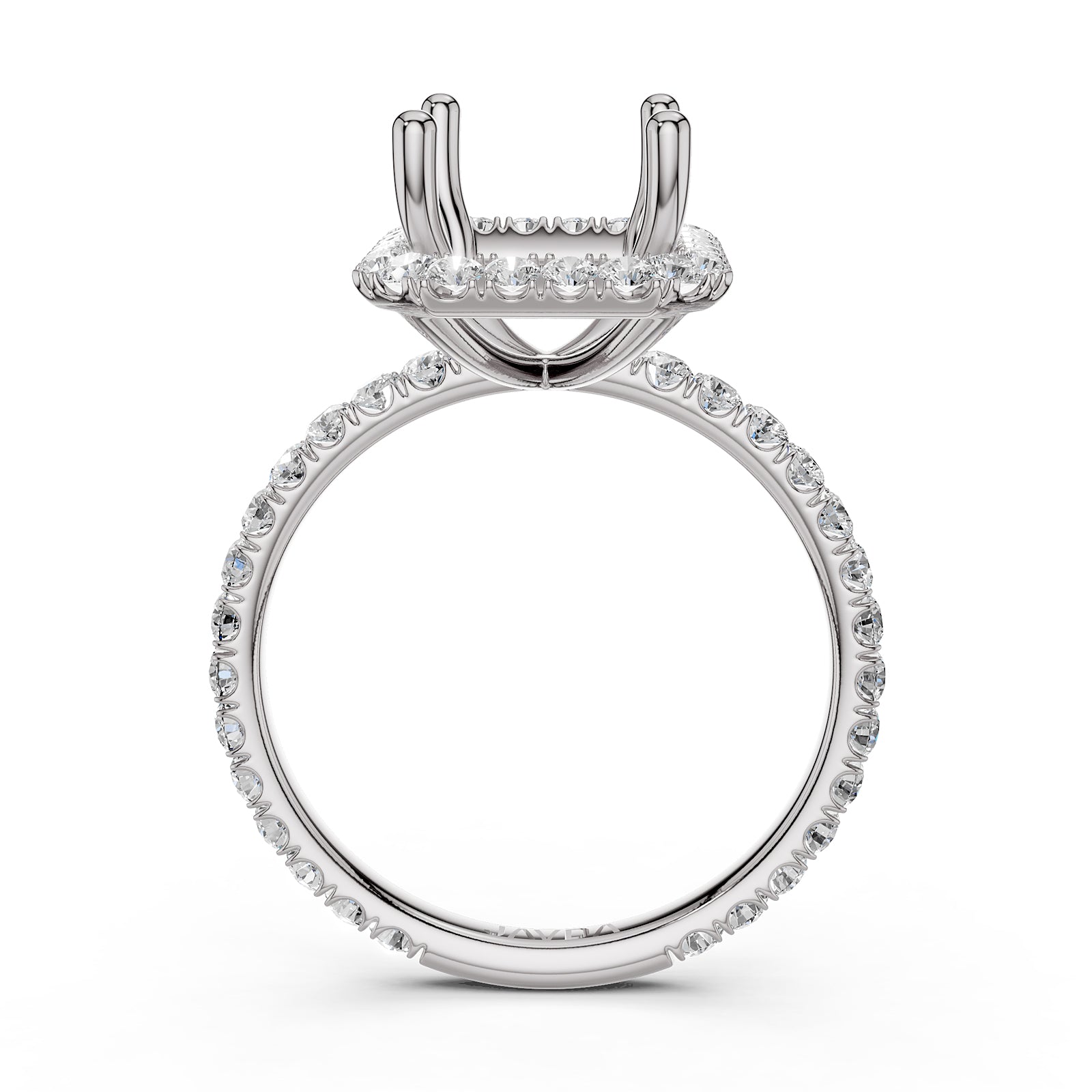 French Pave Set Halo Semi Mount Lab Grown Diamond Engagement Ring 0.59Ct.