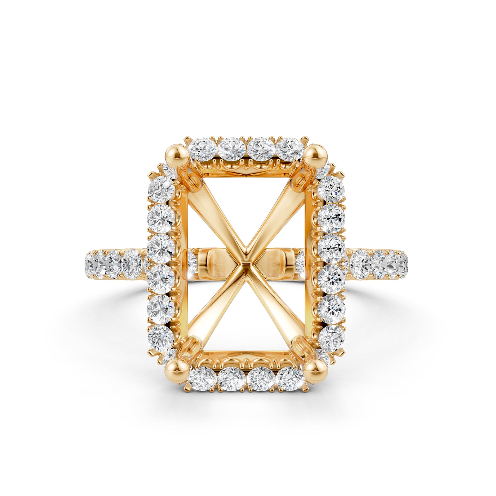 French Pave Set Halo Semi Mount Lab Grown Diamond Engagement Ring 0.59Ct.