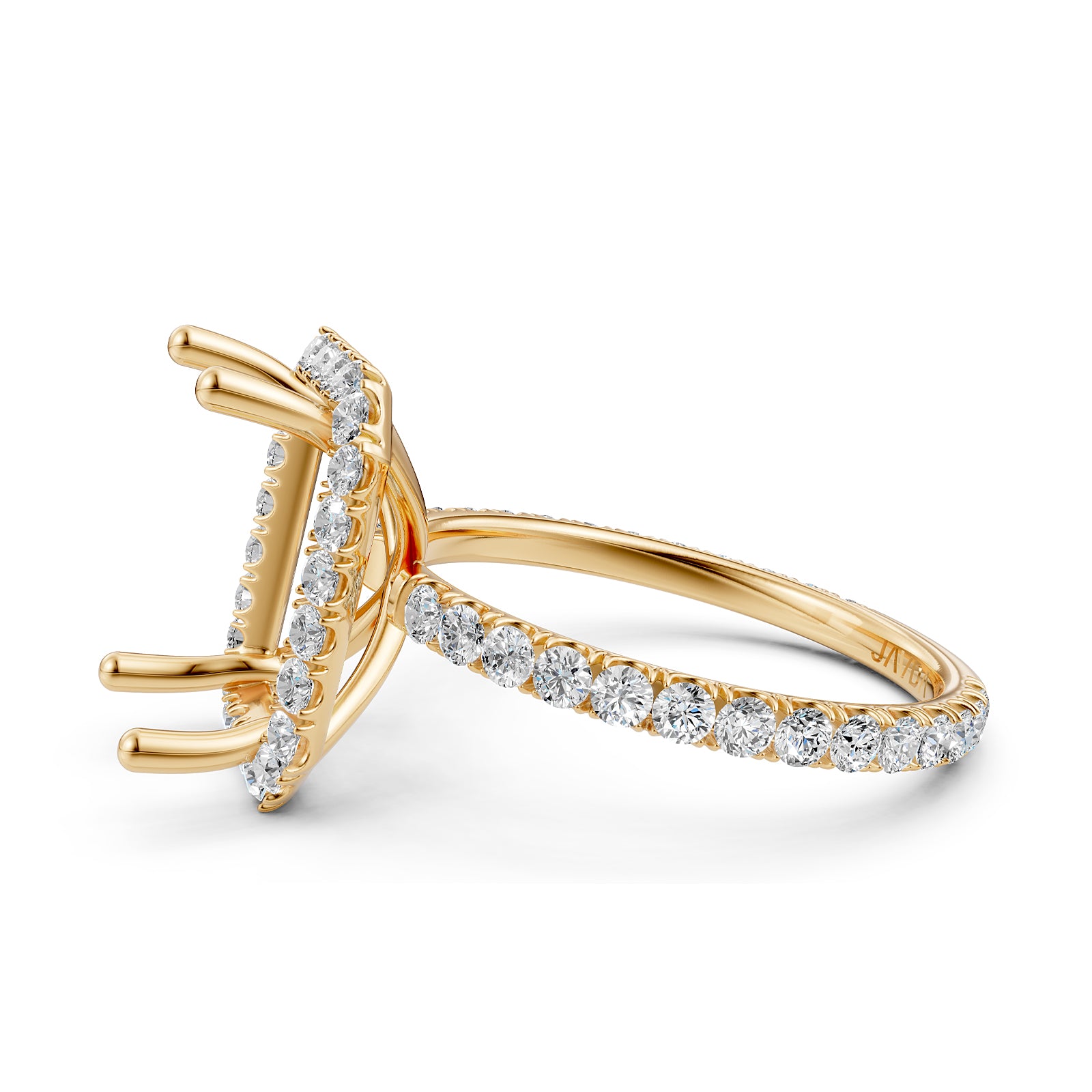 French Pave Set Halo Semi Mount Lab Grown Diamond Engagement Ring 0.59Ct.