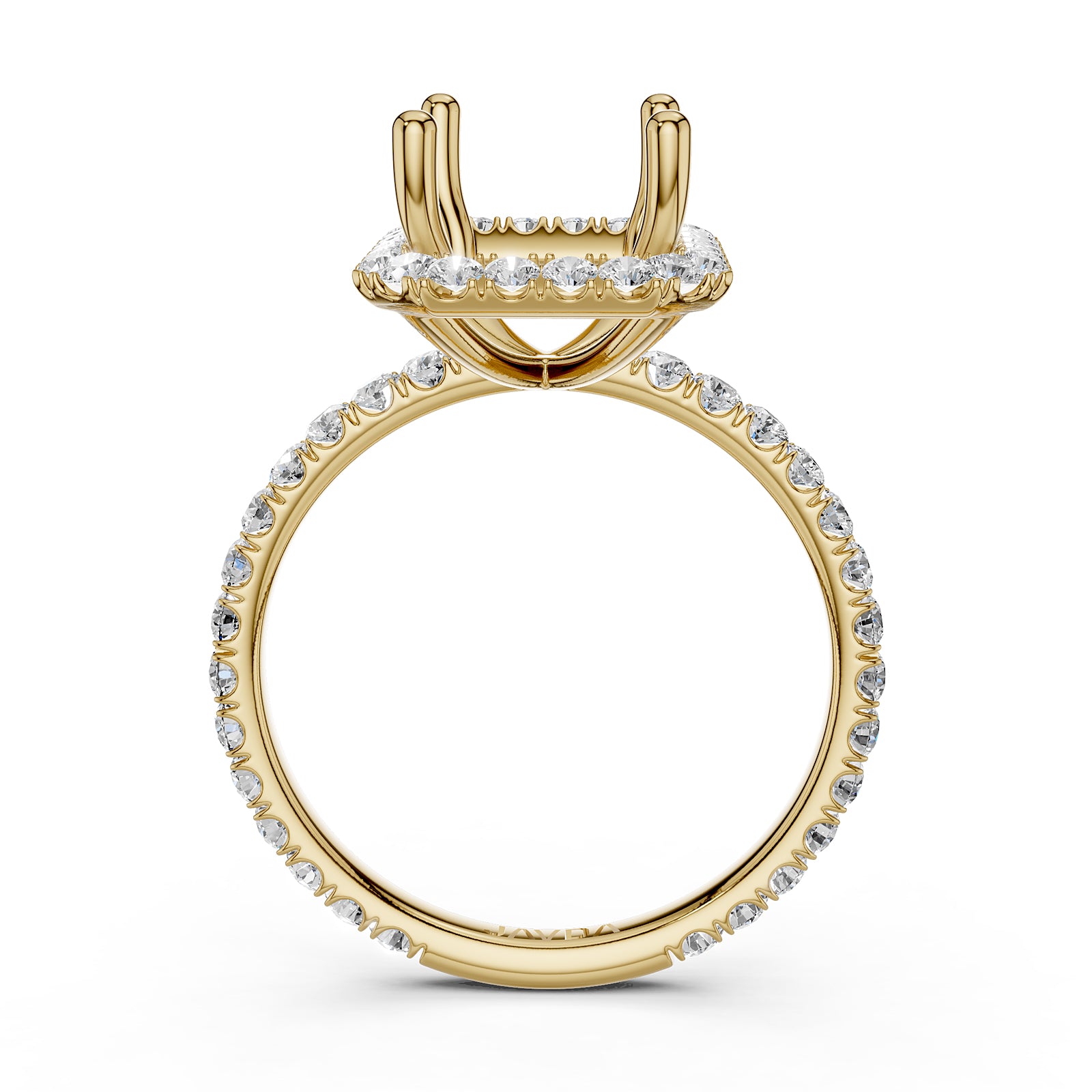 French Pave Set Halo Semi Mount Lab Grown Diamond Engagement Ring 0.59Ct.