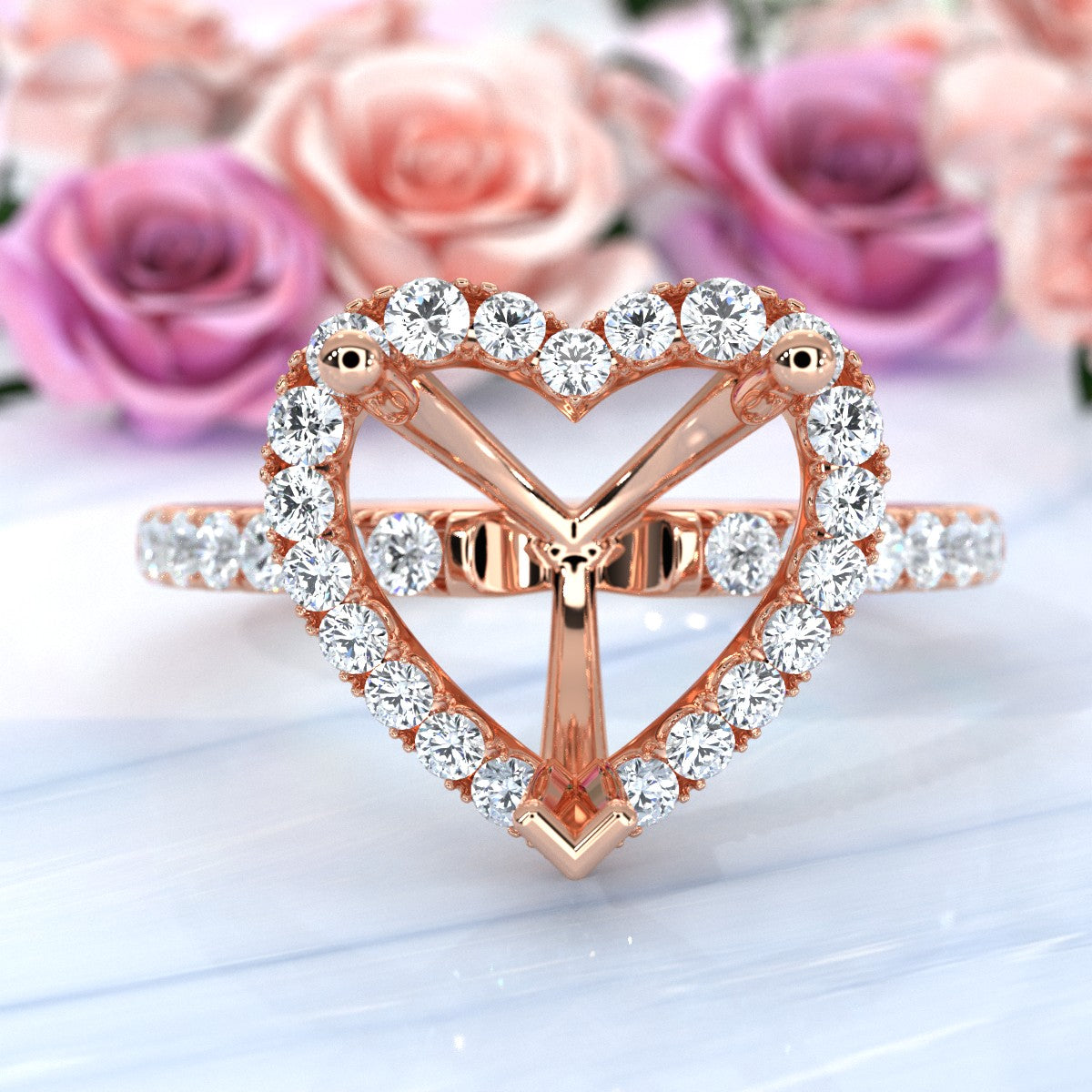 French Pave Set Halo Semi Mount Lab Grown Diamond Engagement Ring 0.59Ct.