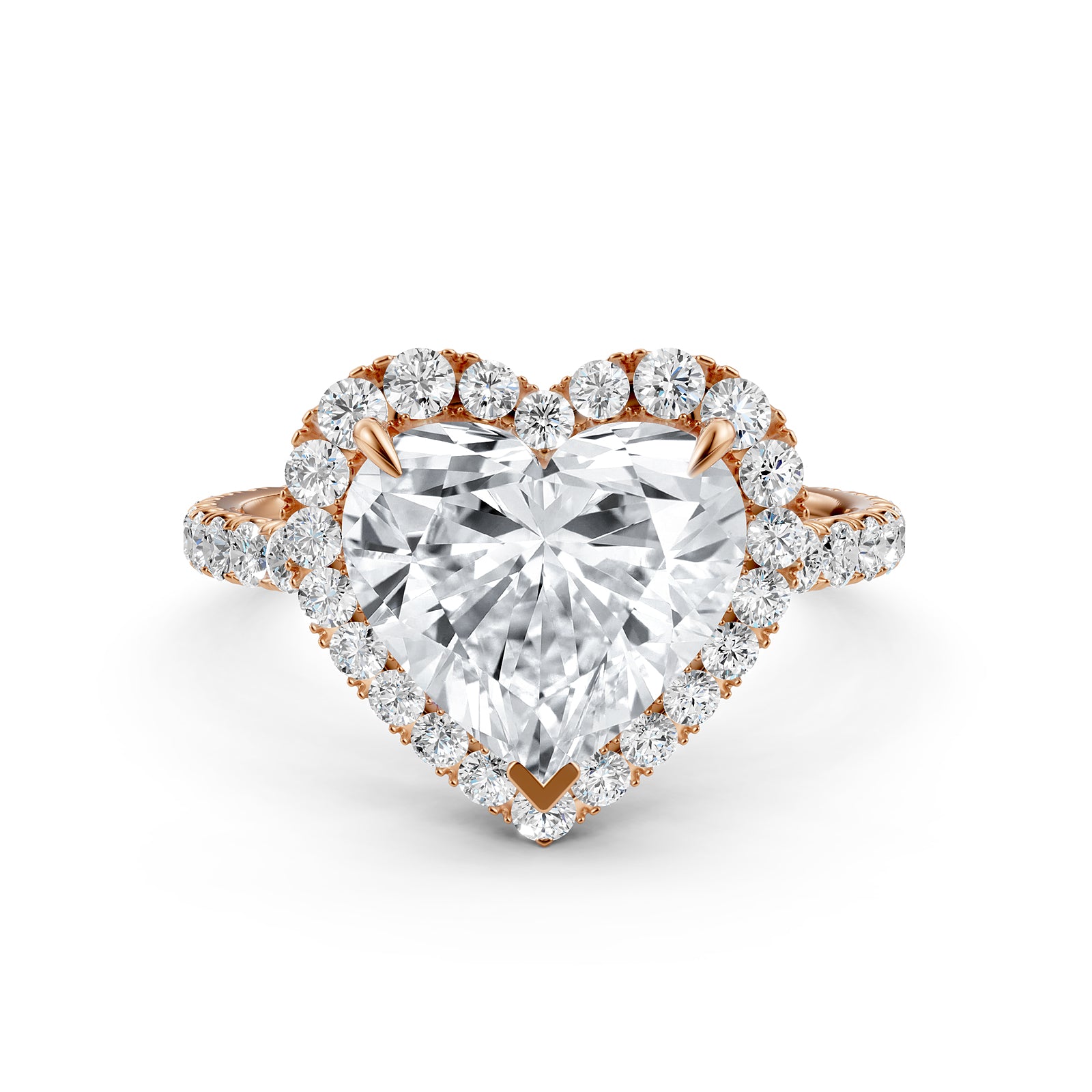 French U Cut Pave Set Halo Heart Lab Grown Diamond Engagement Ring